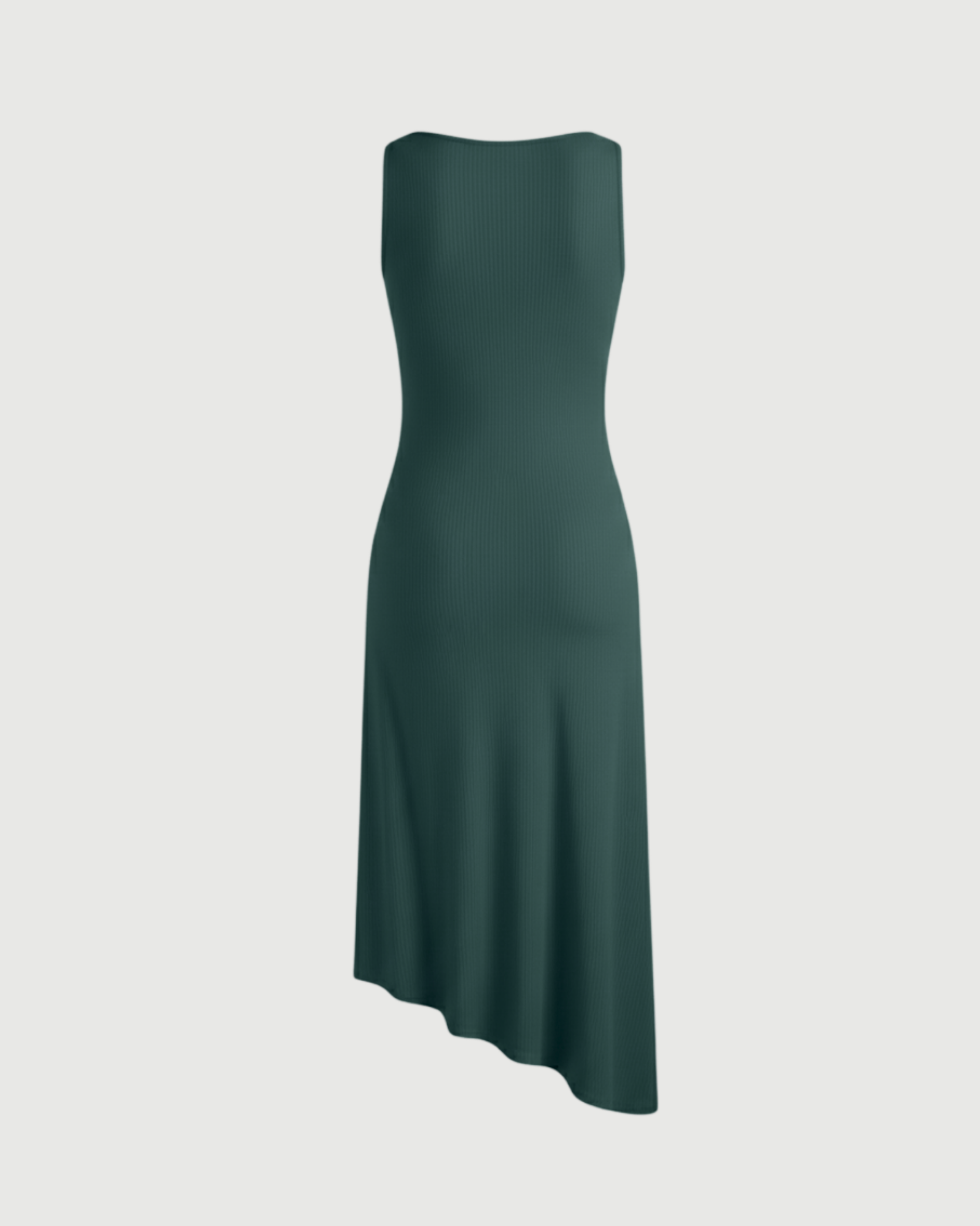 Asymmetric Boat-Neck Draped Midi Dress-Dark Green