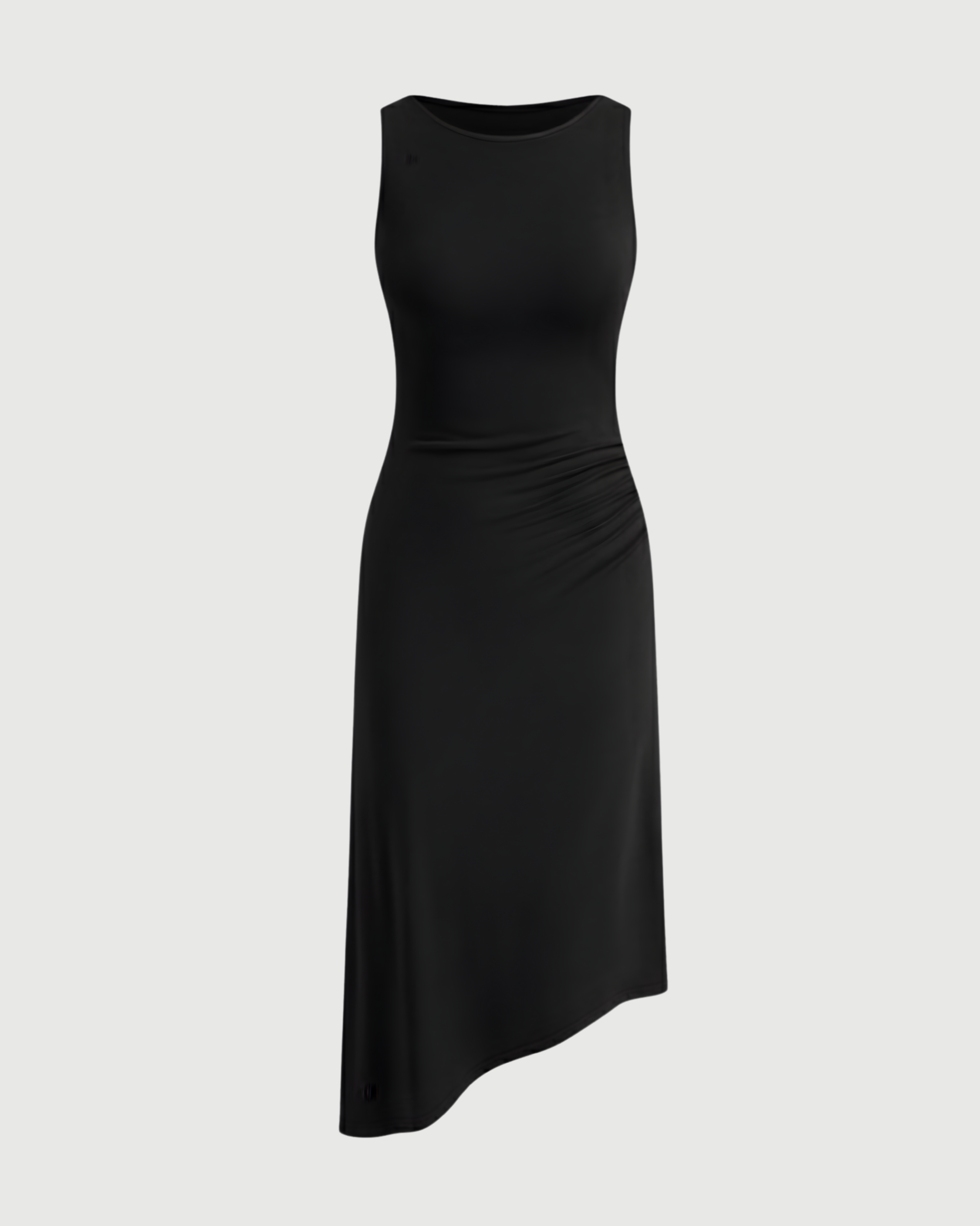 Asymmetric Boat-Neck Draped Midi Dress - Black