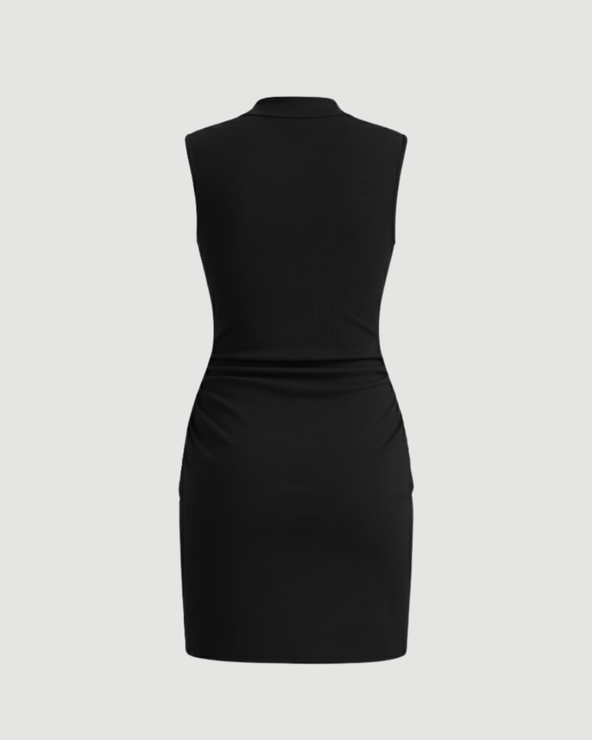 Chic Stand-Collar Gathered Mini Dress - Black