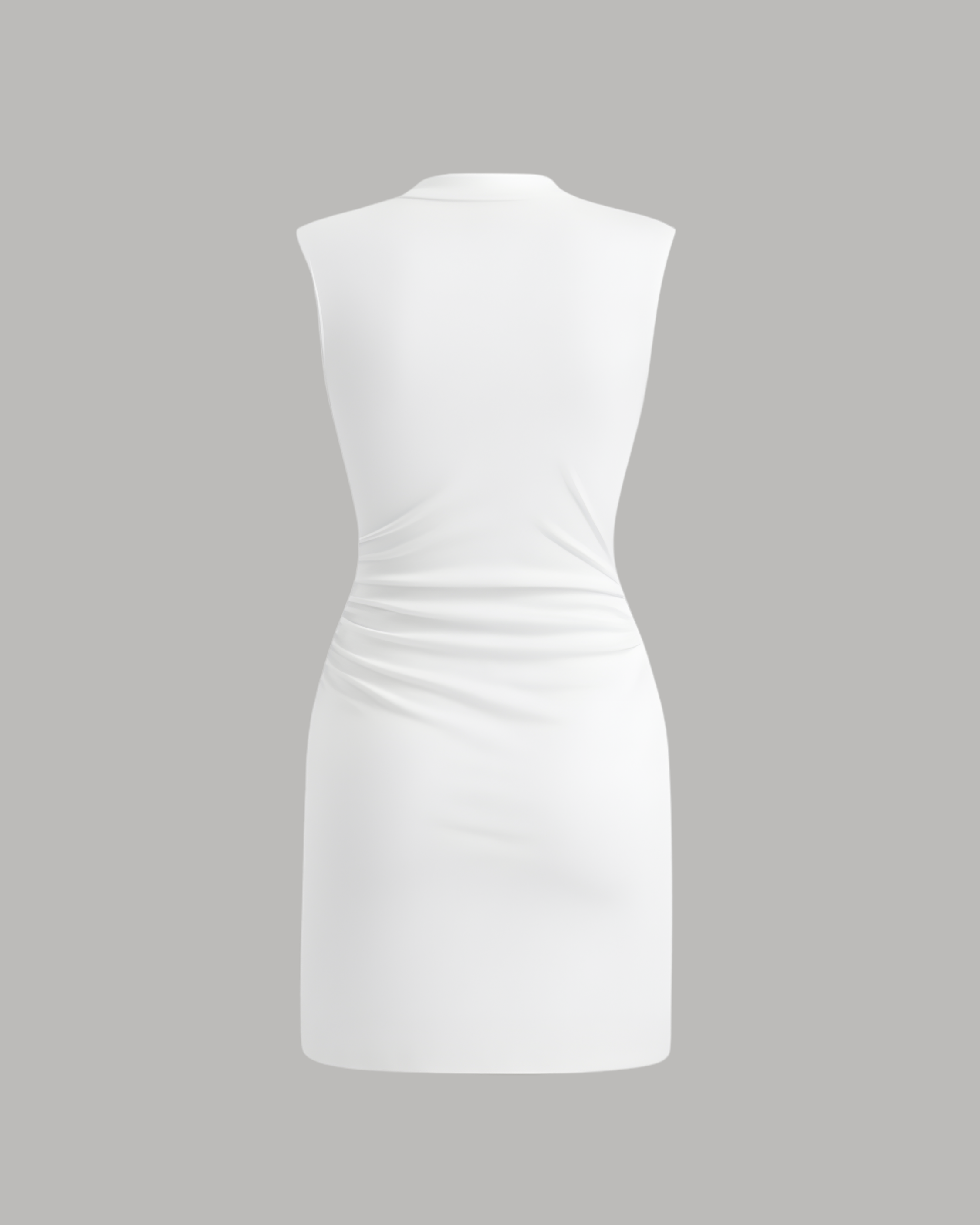 Chic Stand-Collar Gathered Mini Dress - White