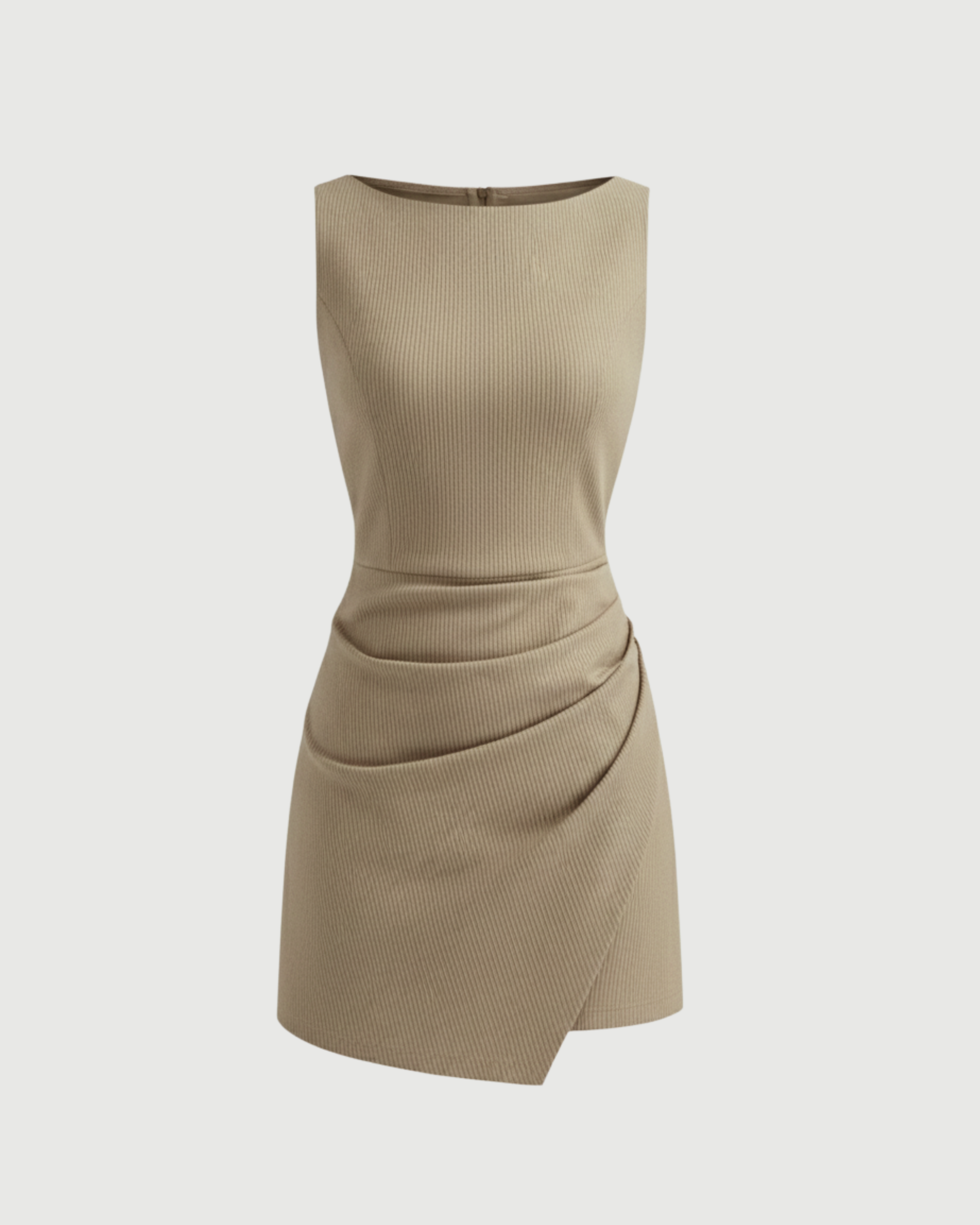 Linen-Blend Boat-Neck Draped Mini Dress-Cream