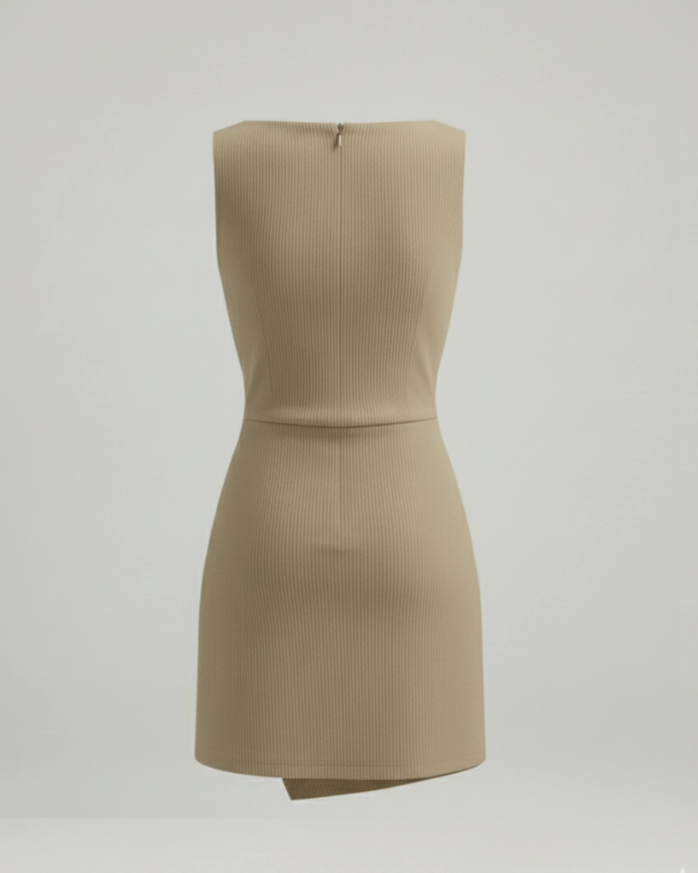 Linen-Blend Boat-Neck Draped Mini Dress-Beige