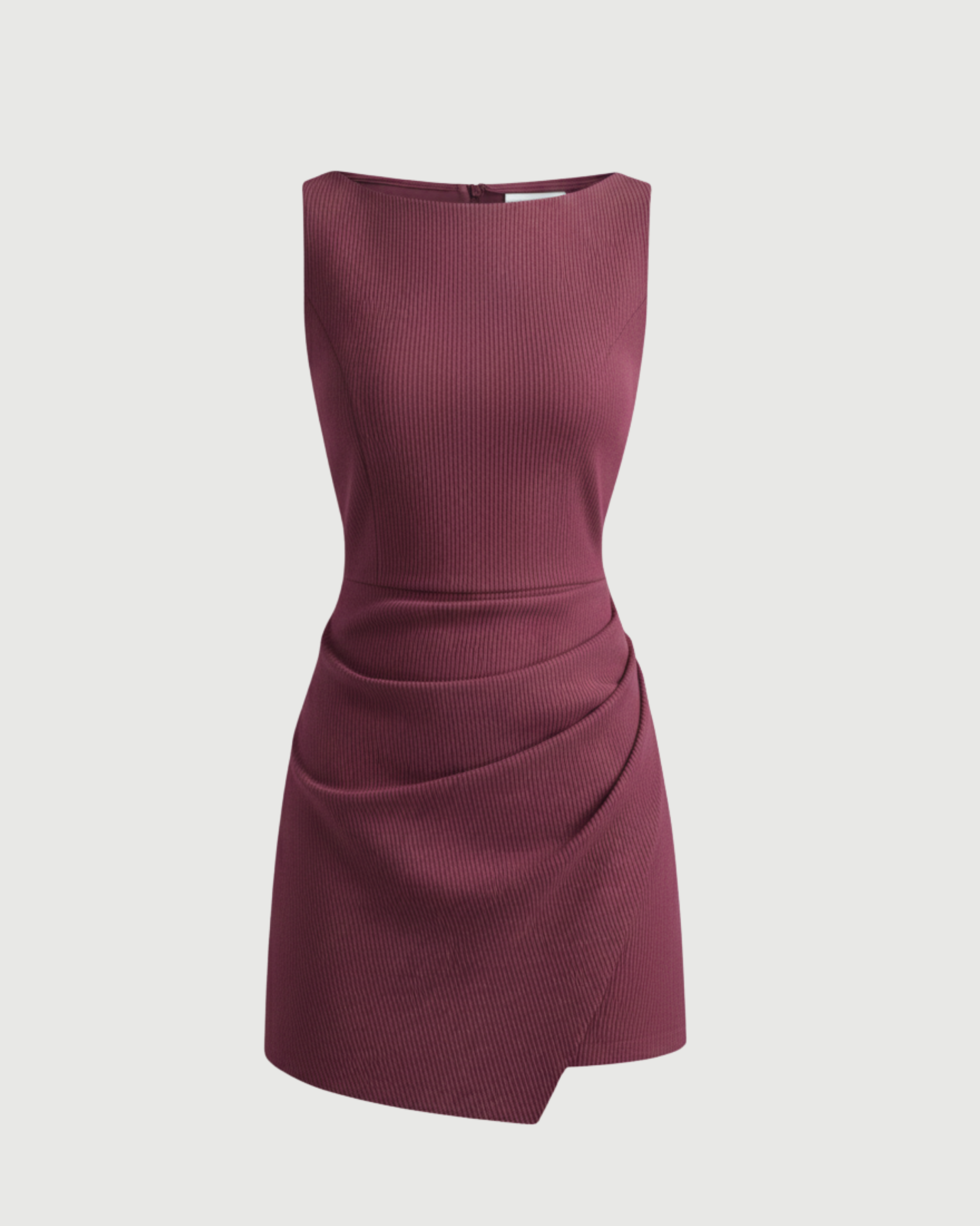 Linen-Blend Boat-Neck Draped Mini Dress-Maroon