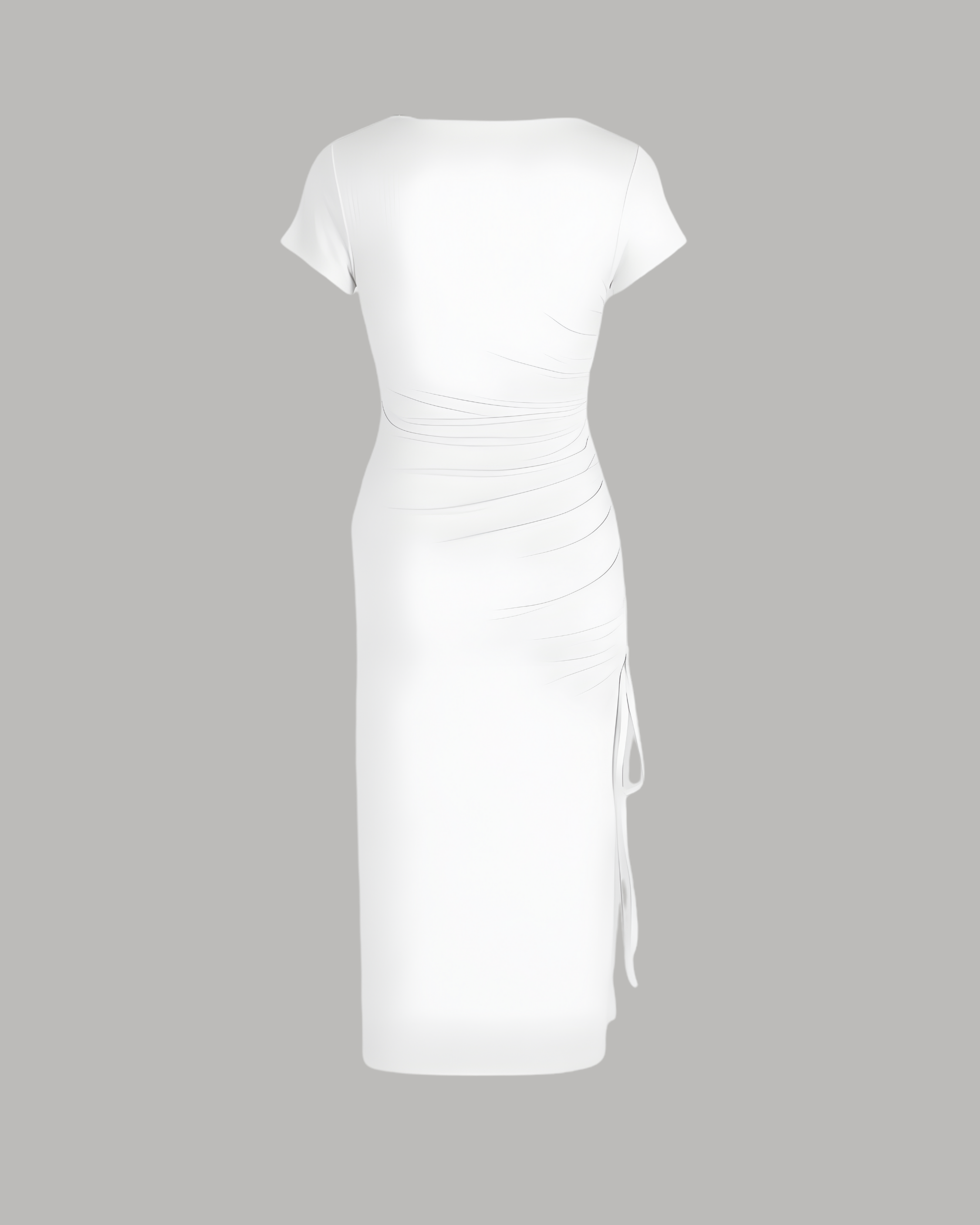 Square-Neck Knotted Slit Midi Dress - White