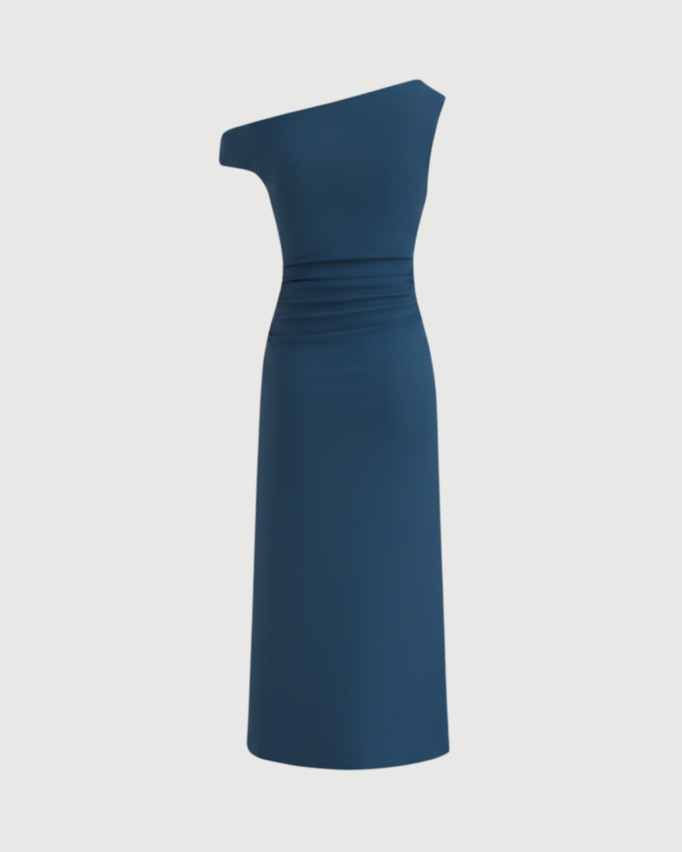 Asymmetrical Neck Ruched Slit Maxi Dress-Blue