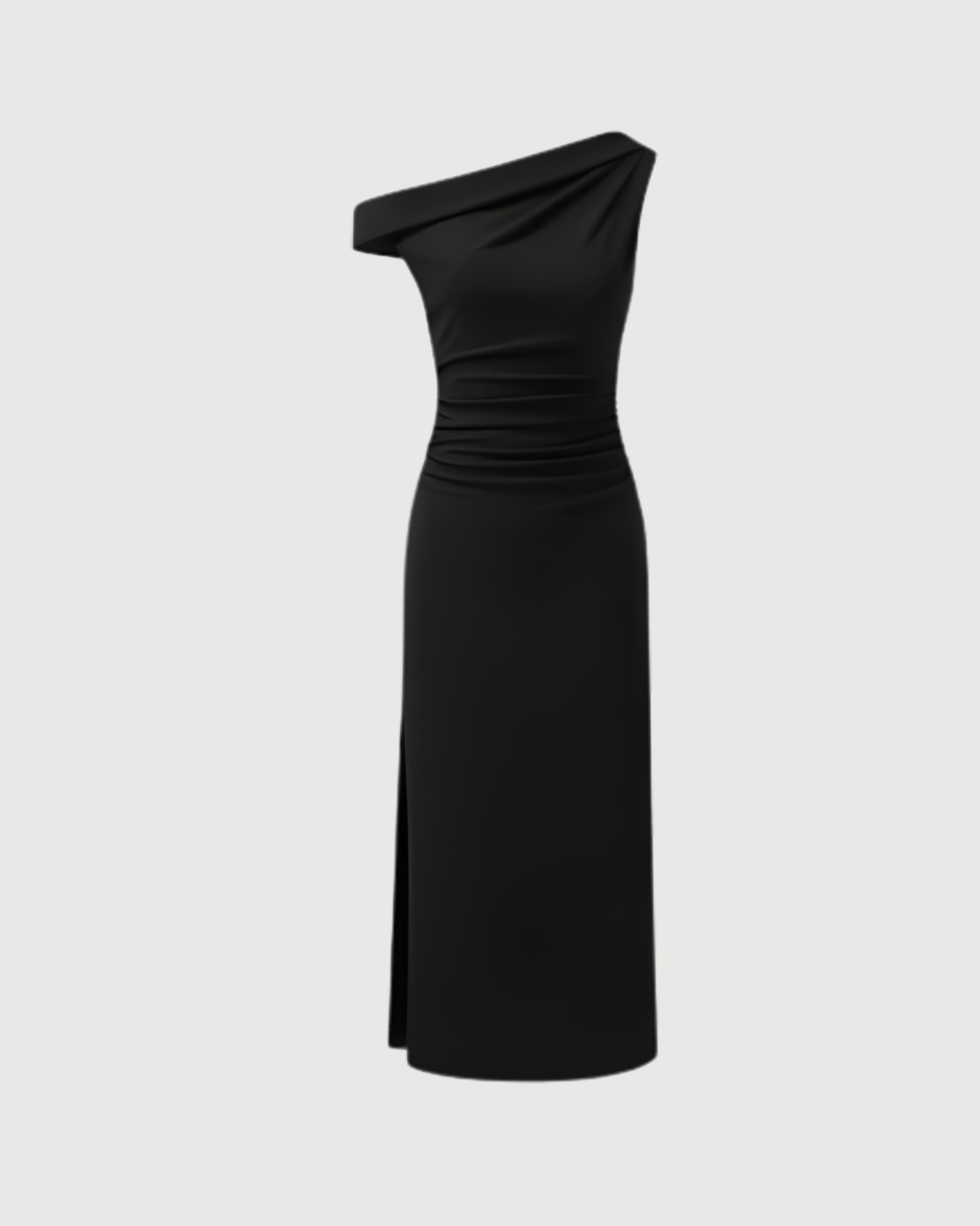 Asymmetrical Neck Ruched Slit Maxi Dress - Black