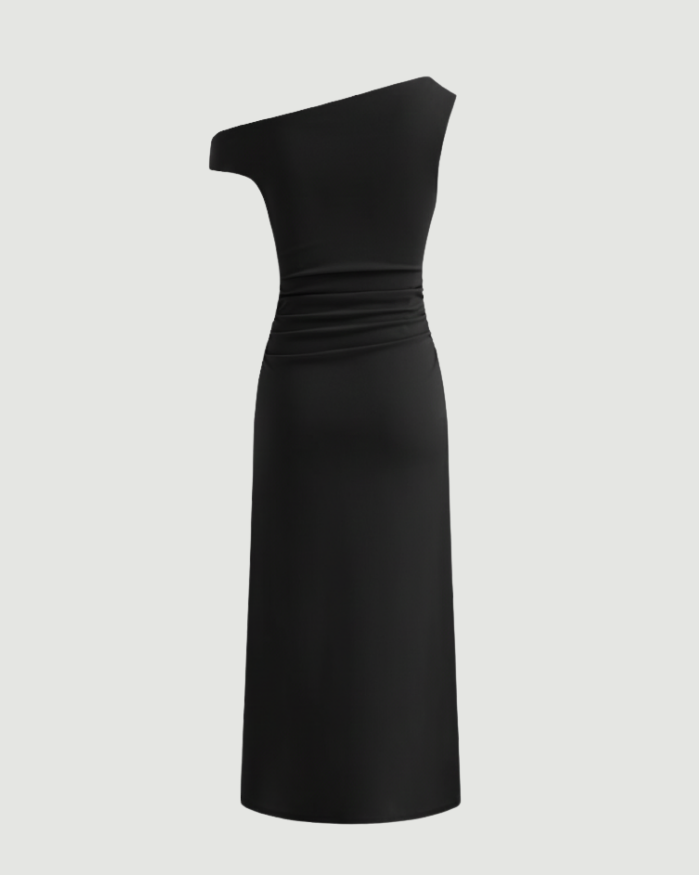 Asymmetrical Neck Ruched Slit Maxi Dress - Black