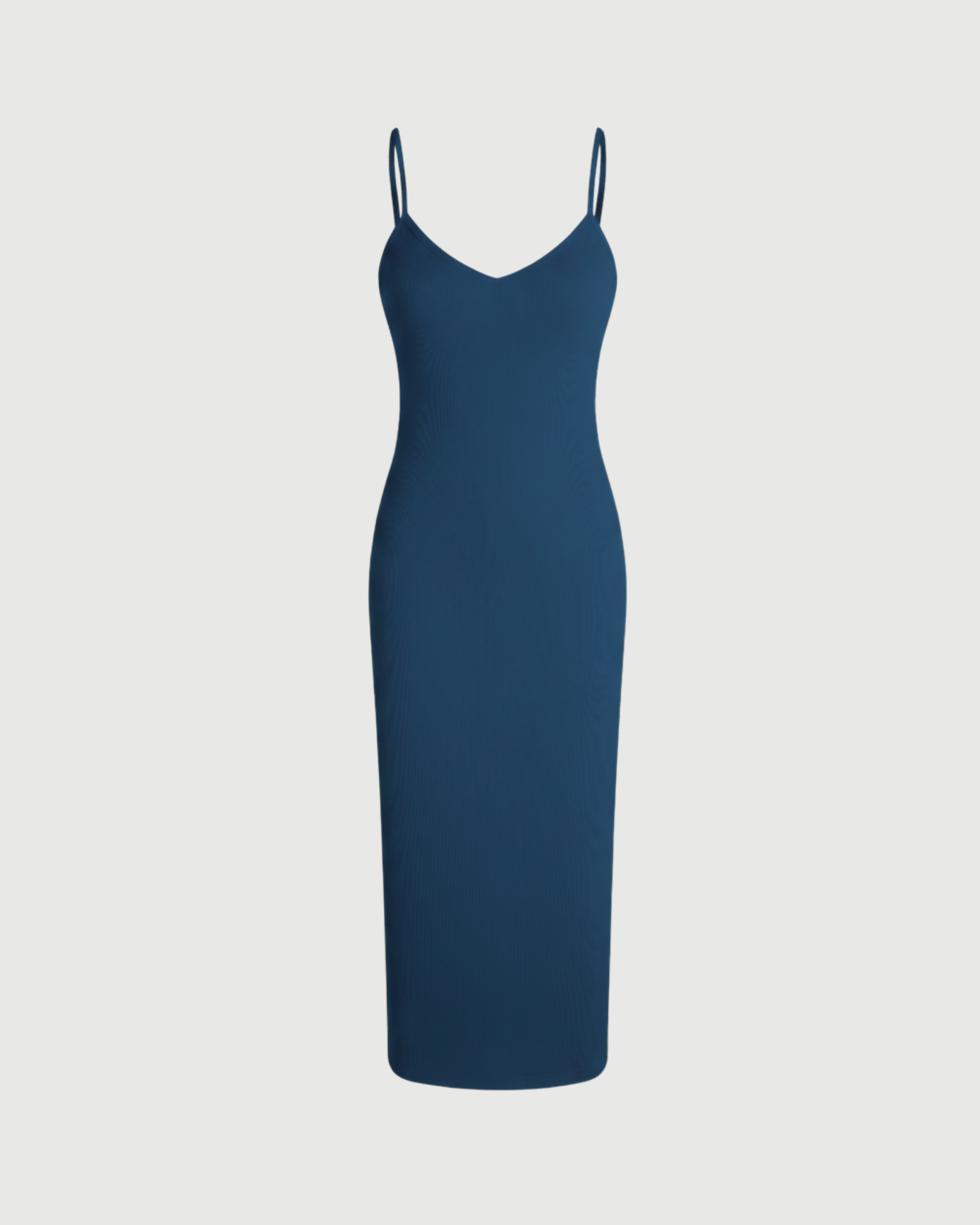 Minimal Solid V-Neck Cami Midi Dress-Blue