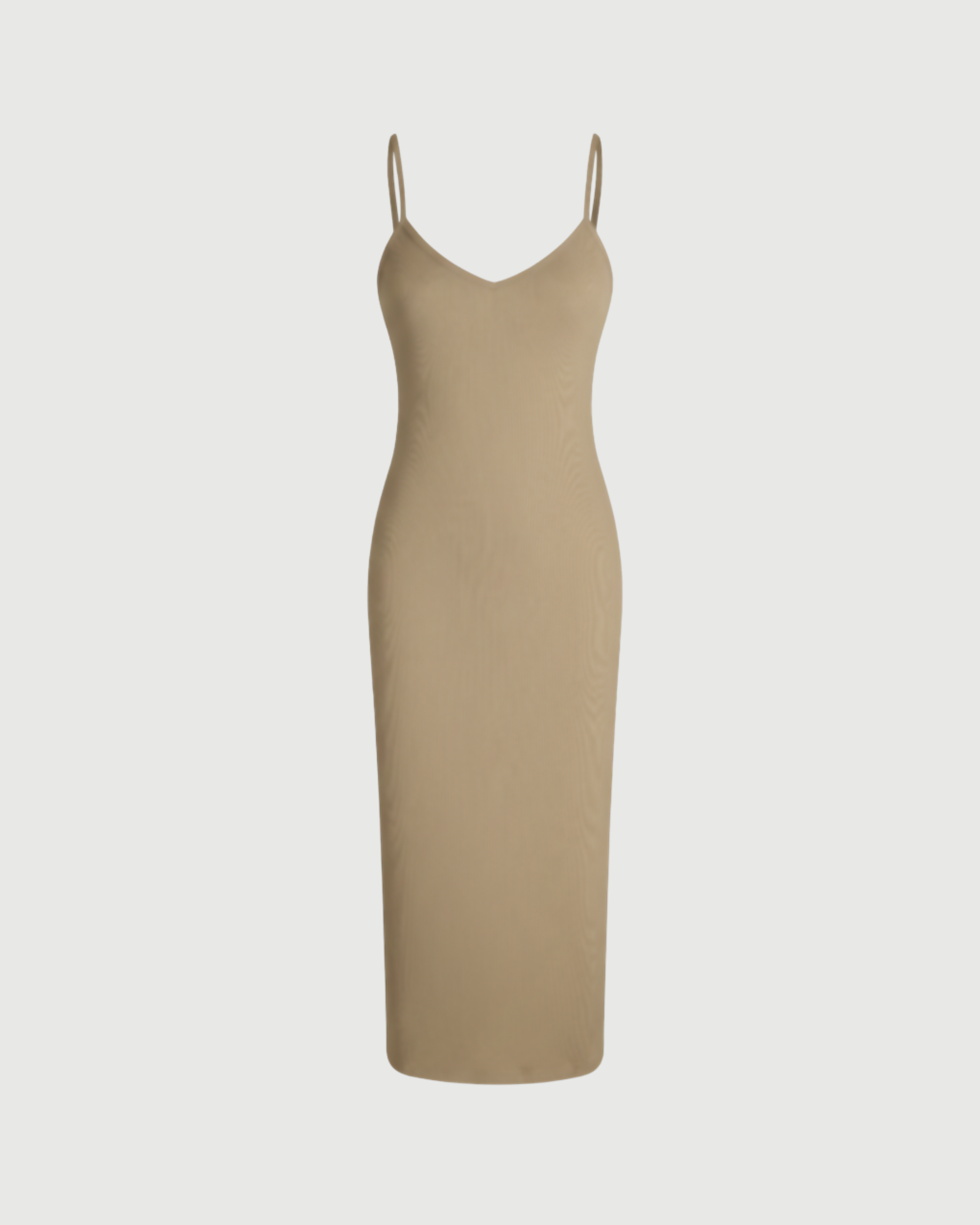 Minimal Solid V-Neck Cami Midi Dress-Cream