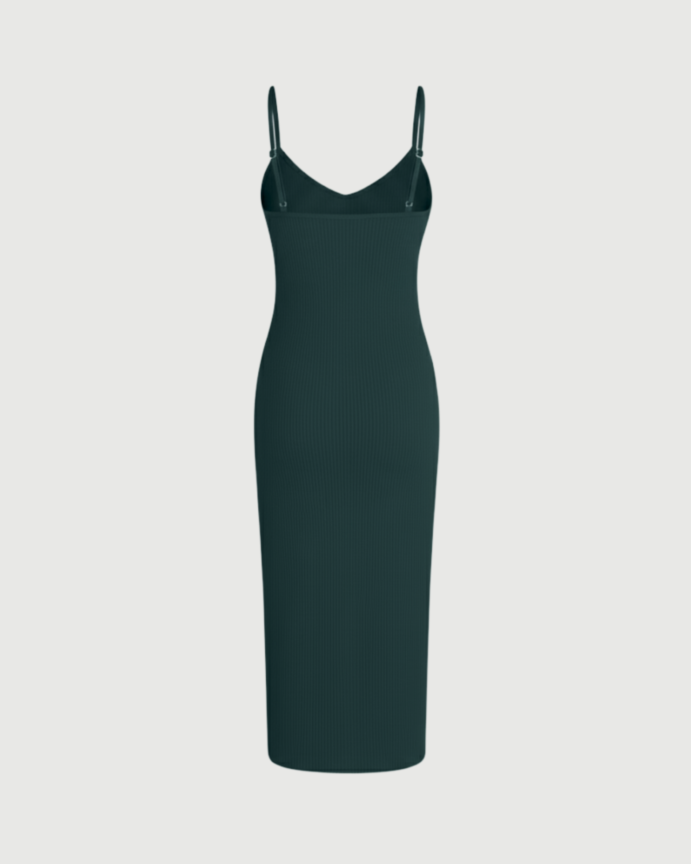 Minimal Solid V-Neck Cami Midi Dress-Dark Green