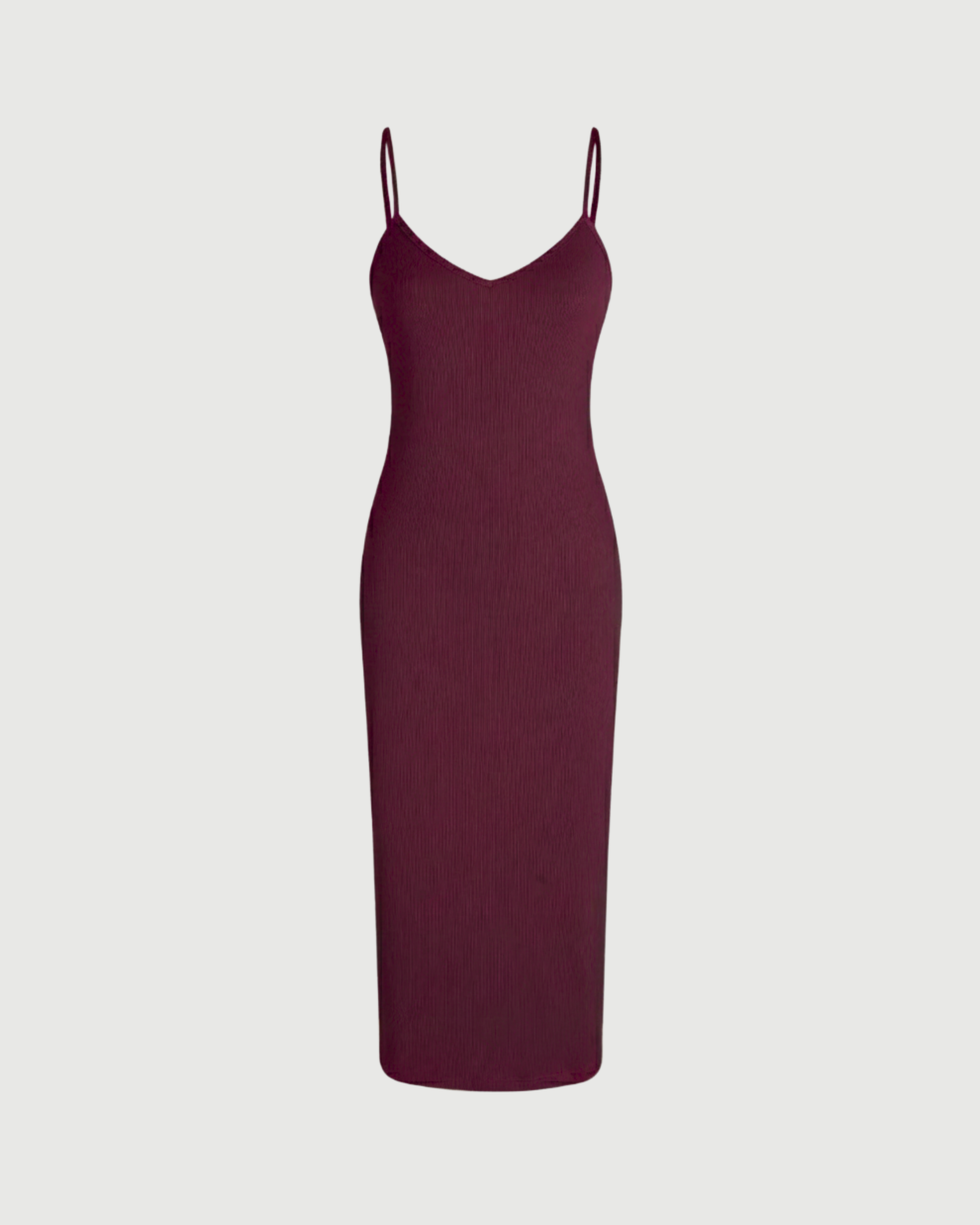Minimal Solid V-Neck Cami Midi Dress-Maroon