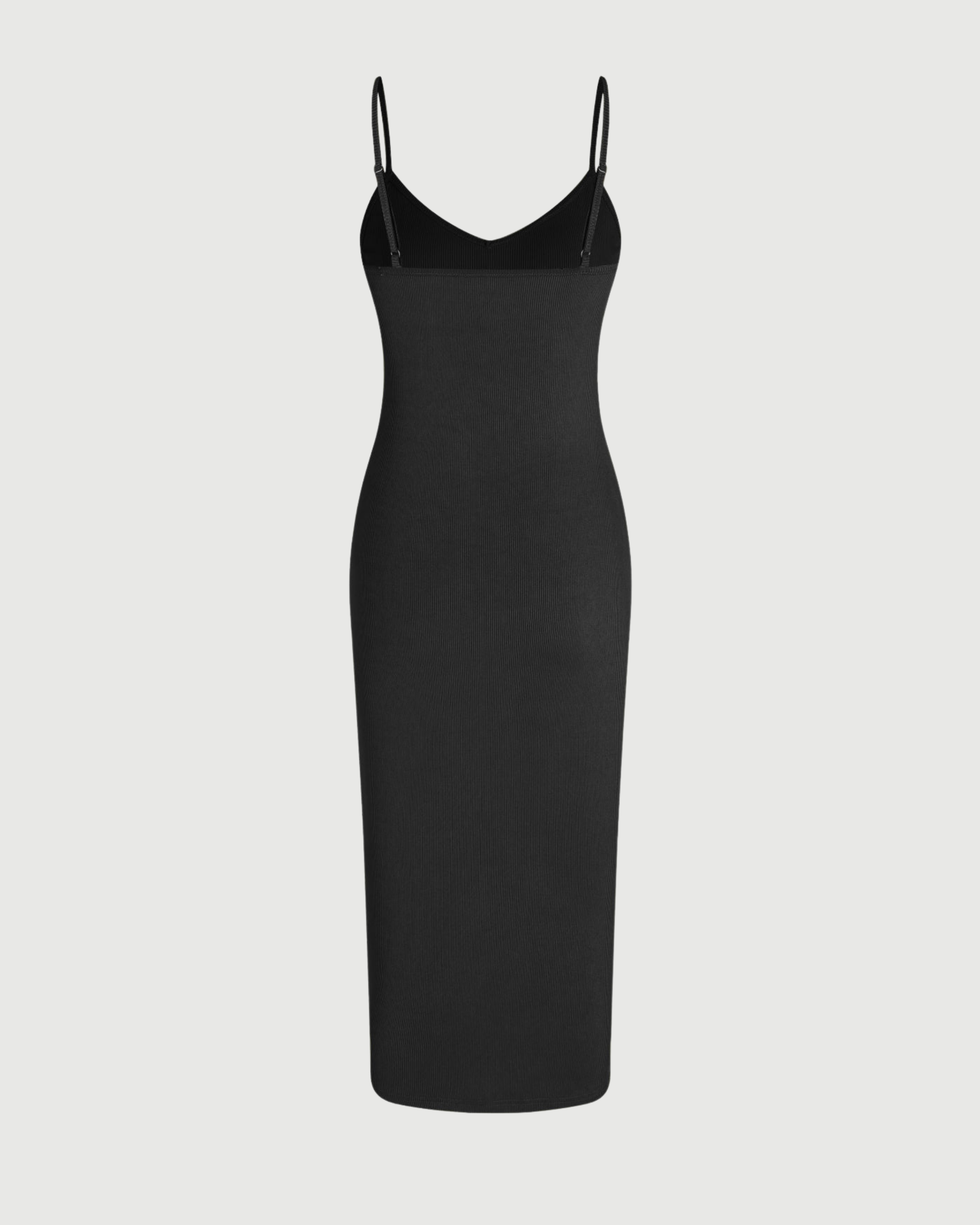 Minimal Solid V-Neck Cami Midi Dress - Black