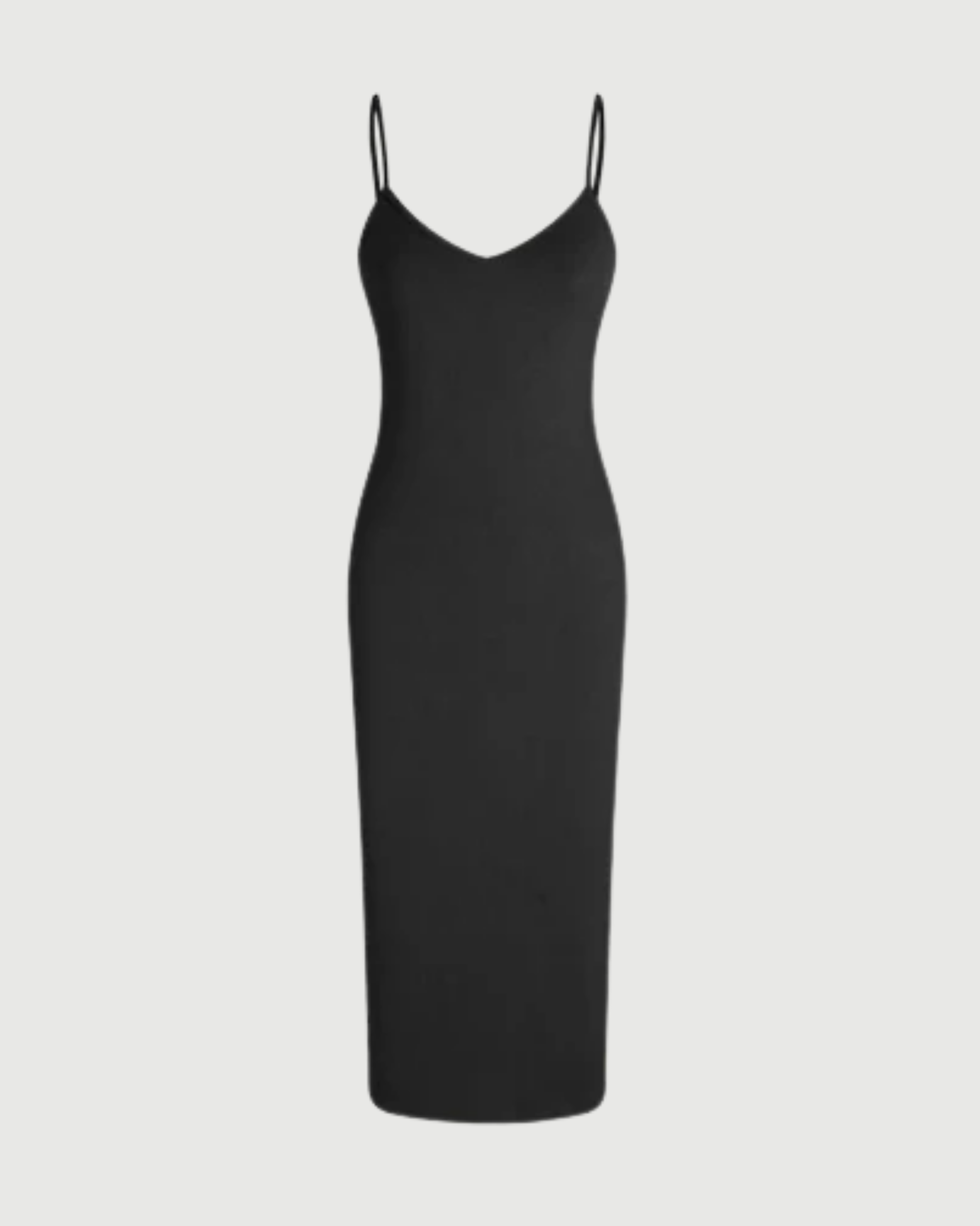 Minimal Solid V-Neck Cami Midi Dress - Black