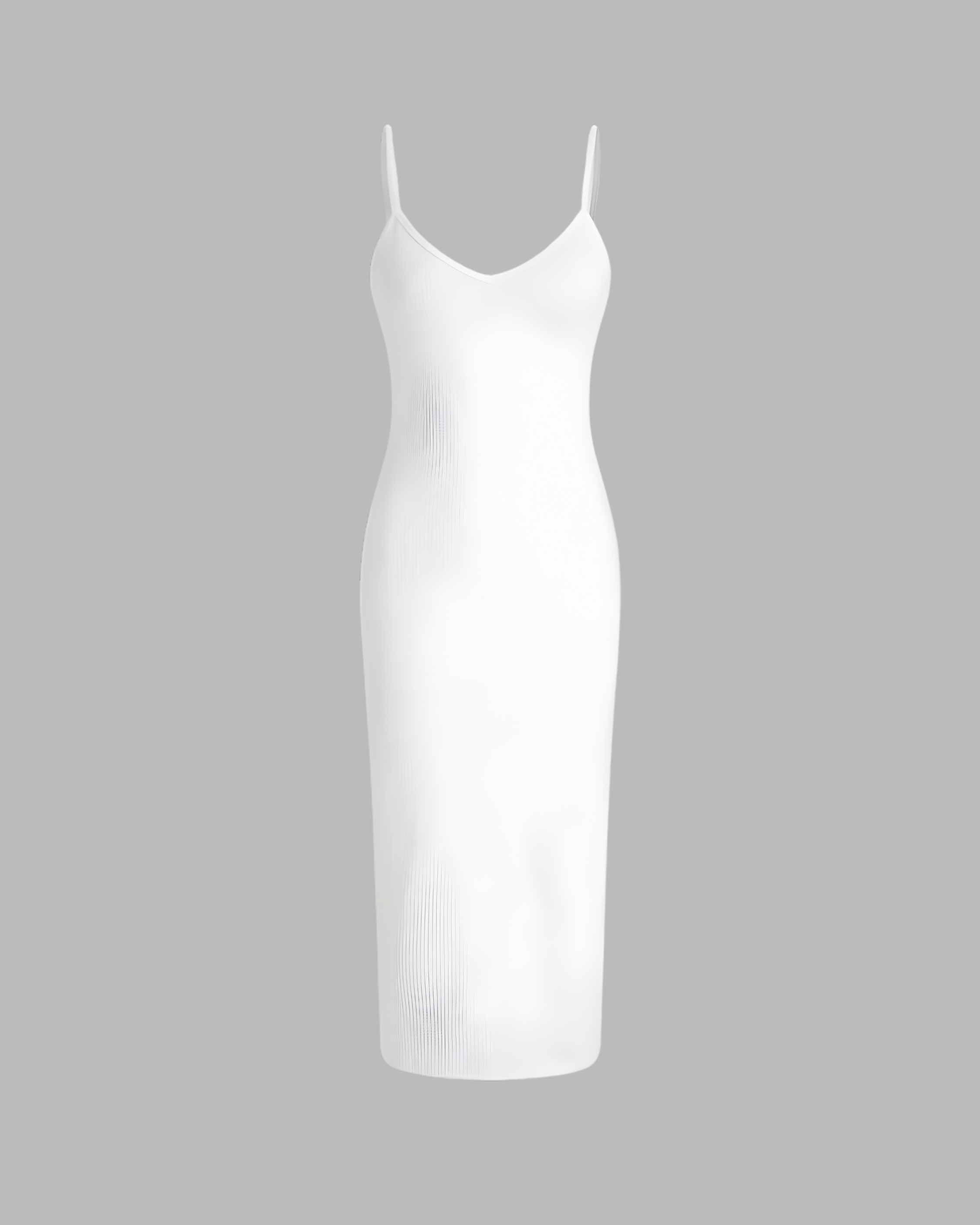 Minimal Solid V-Neck Cami Midi Dress - White