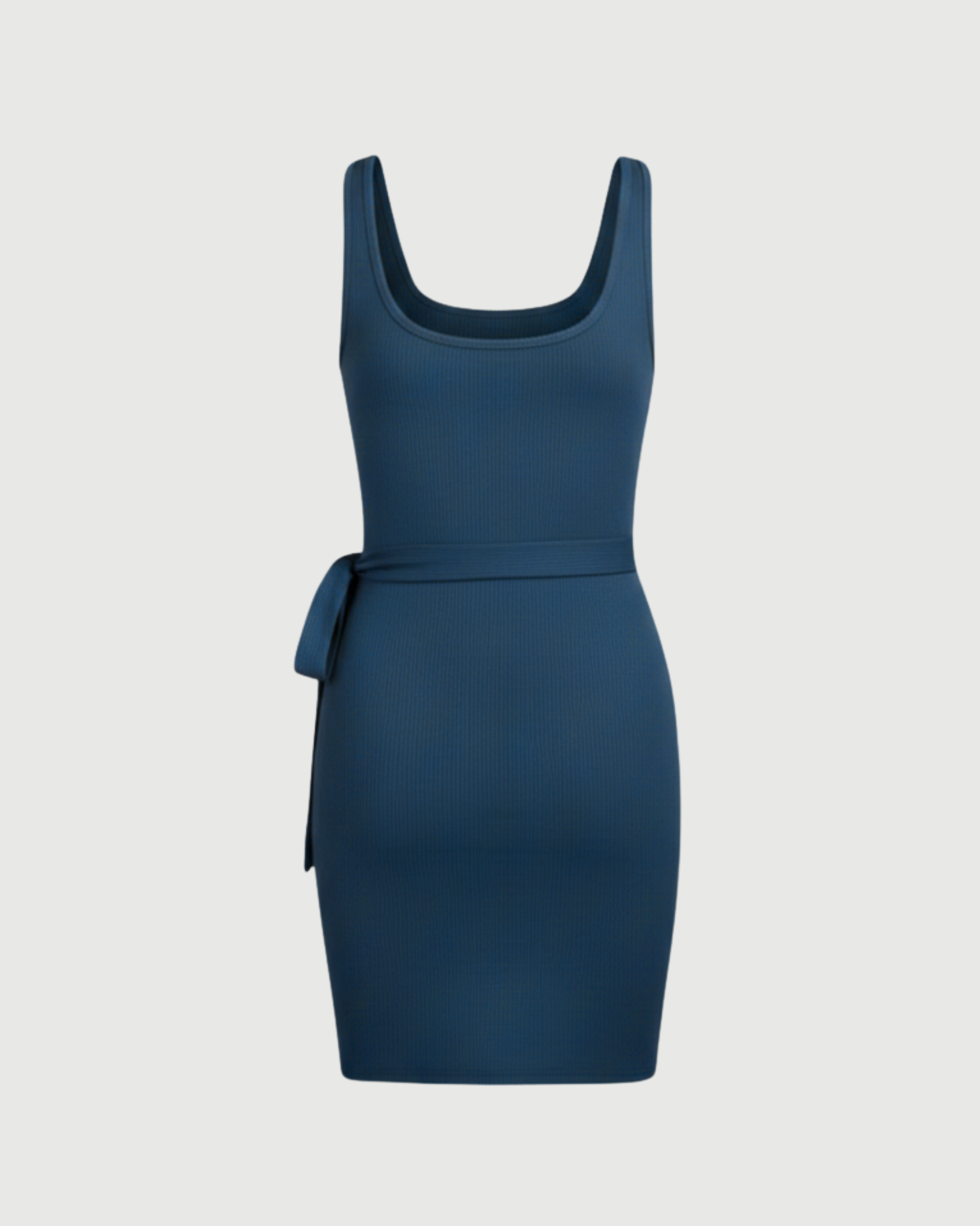 U-Neckline Knot-Detail Mini Dress-Blue