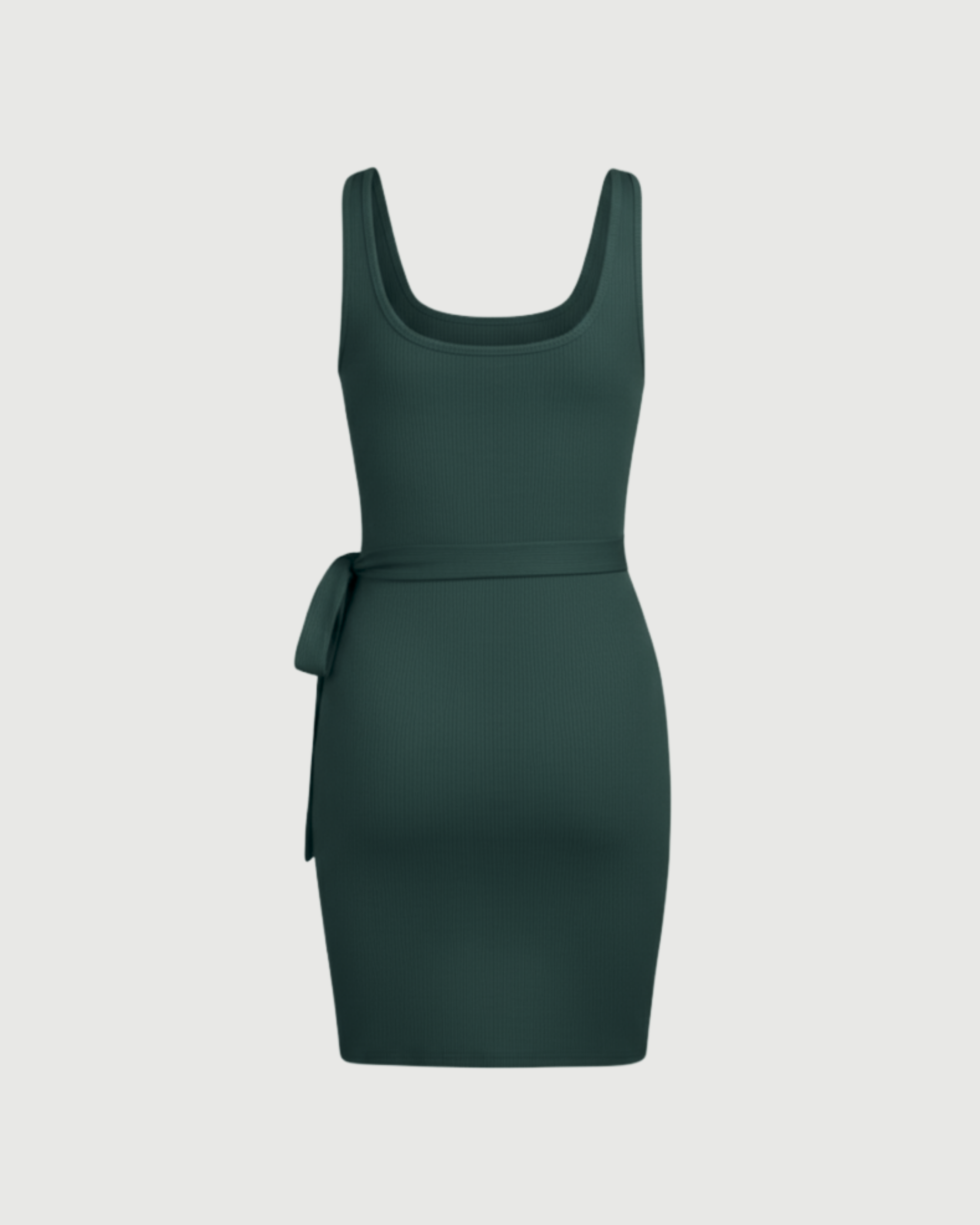 U-Neckline Knot-Detail Mini Dress-Dark Green