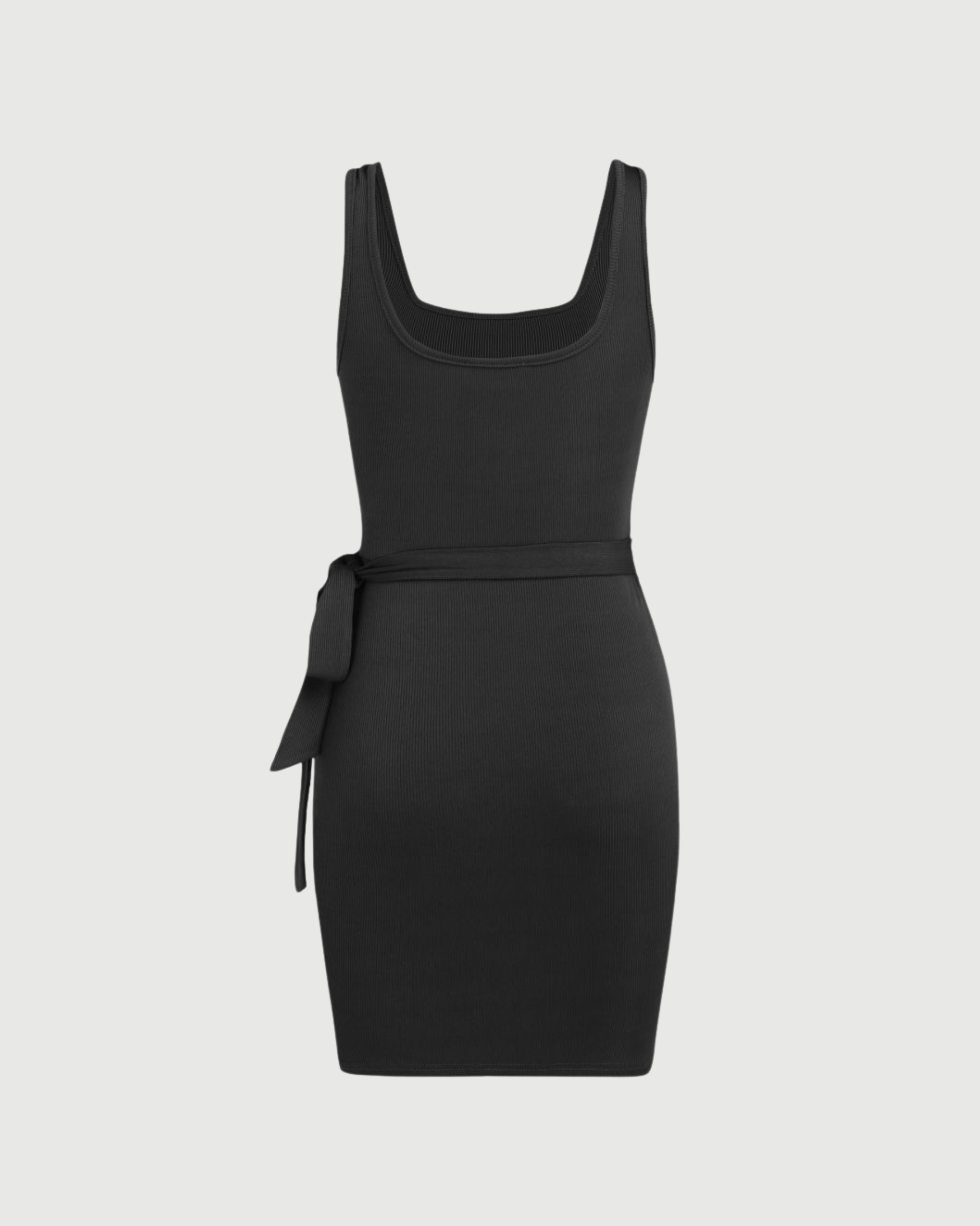 U-Neckline Knot-Detail Mini Dress - Black