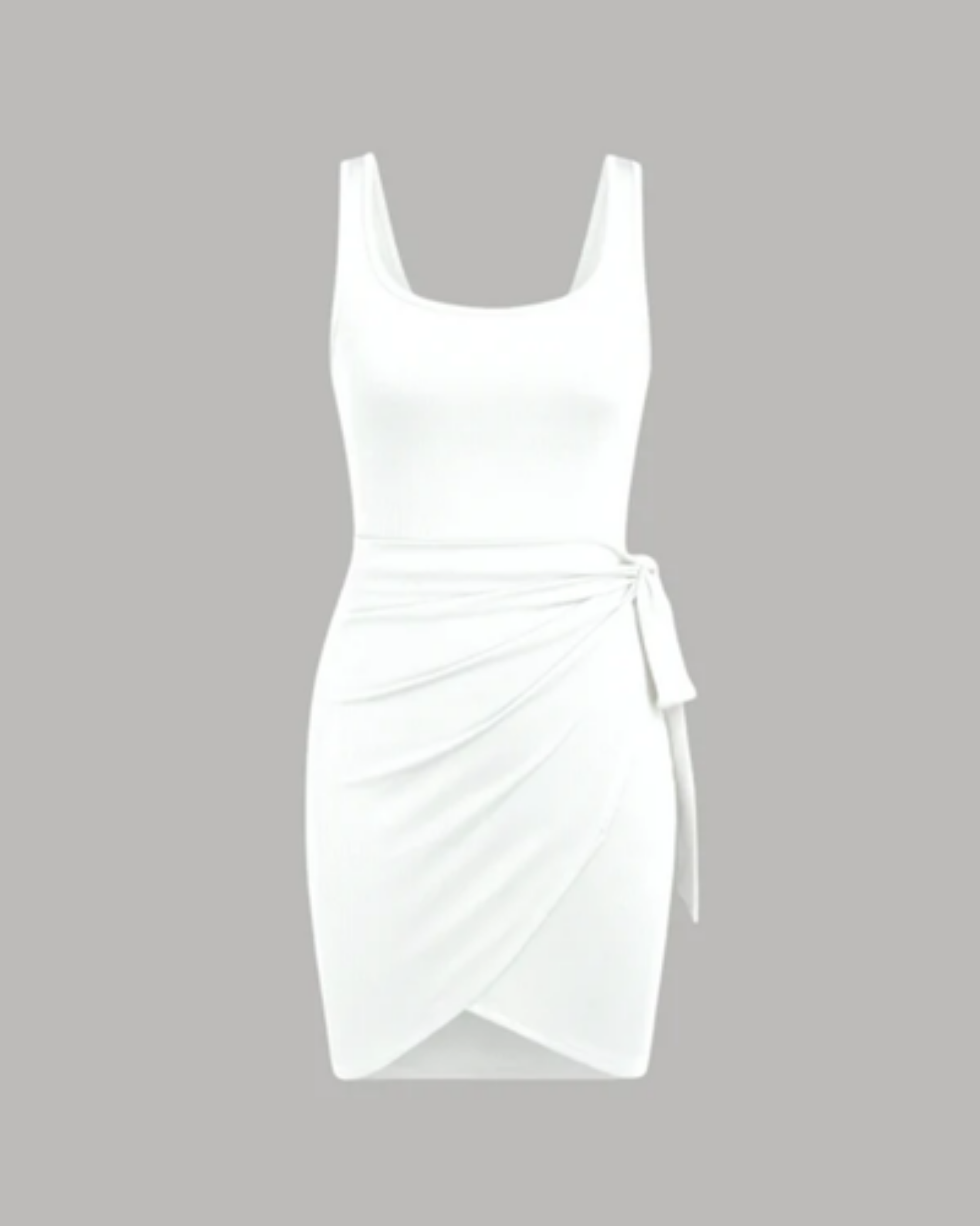 U-Neckline Knot-Detail Mini Dress - White