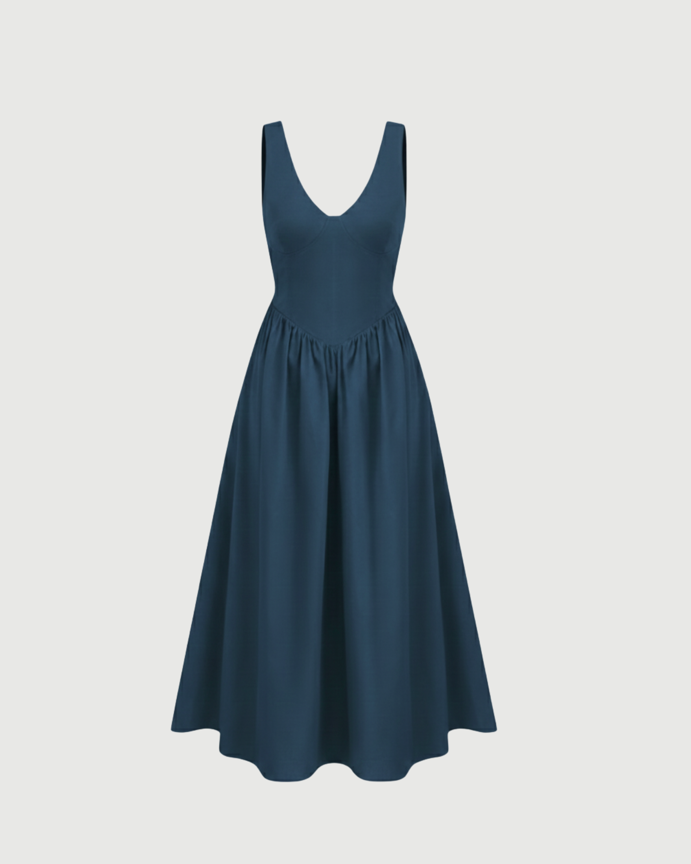 Cotton-Blend V-Neck Ruffle Maxi Dress-Blue