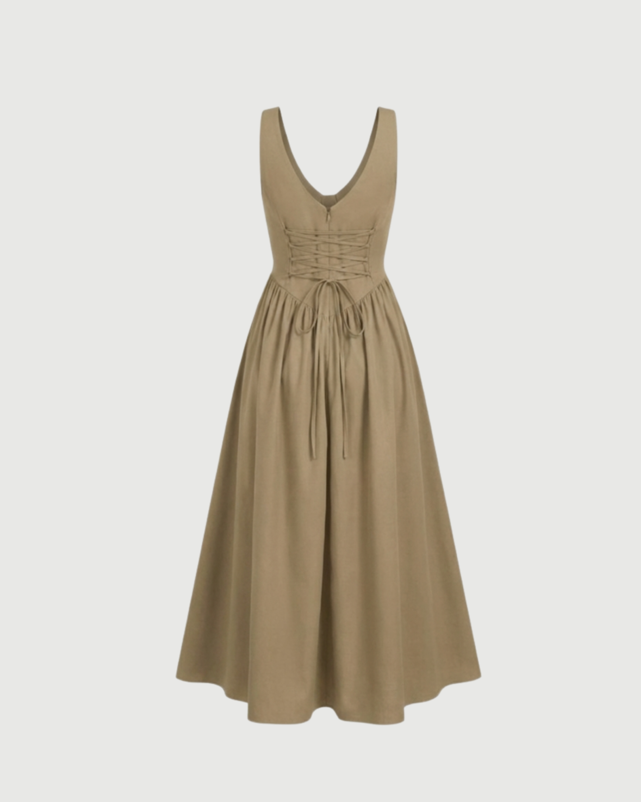 Cotton-Blend V-Neck Ruffle Maxi Dress-Cream