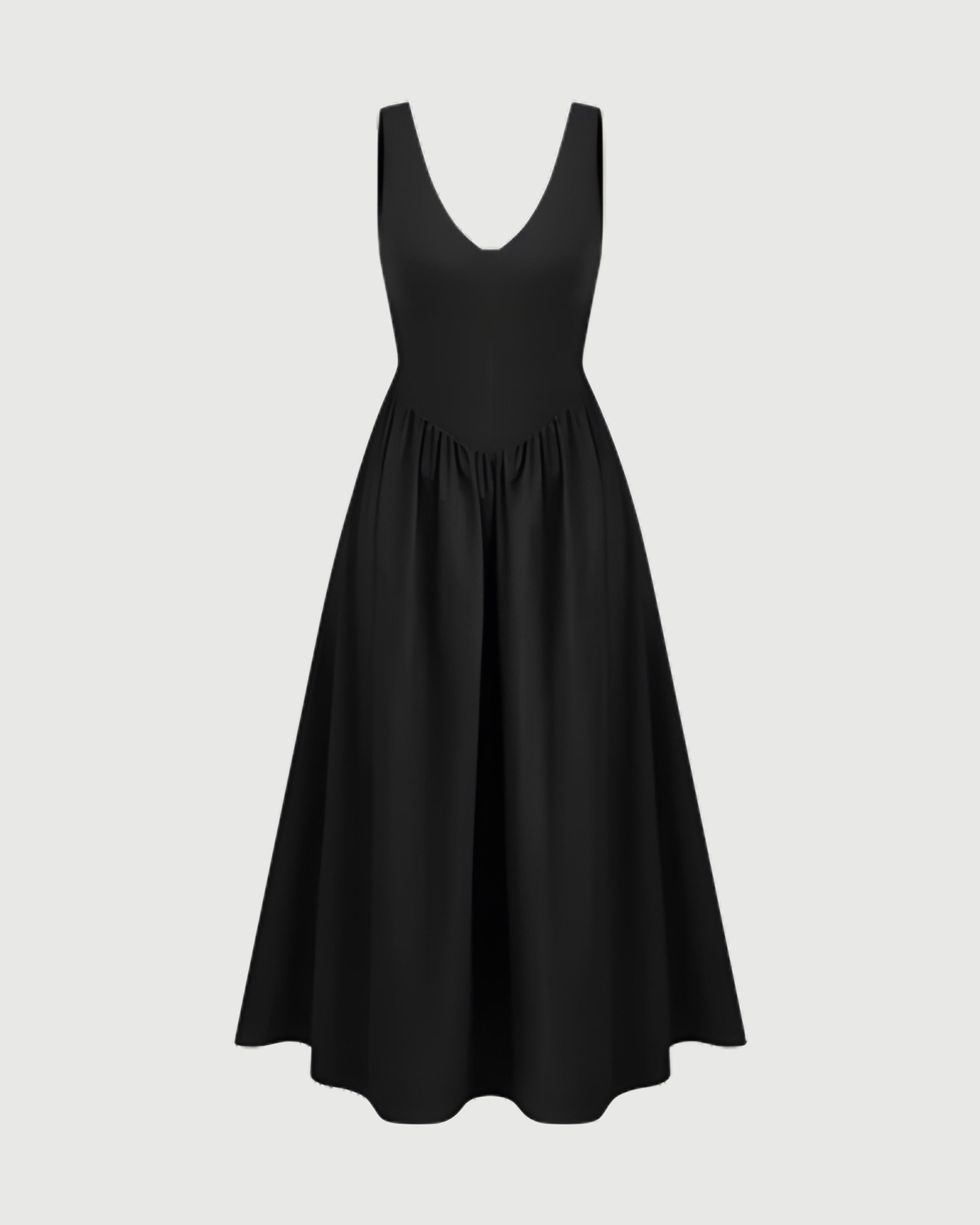 Cotton-Blend V-Neck Ruffle Maxi Dress - Black