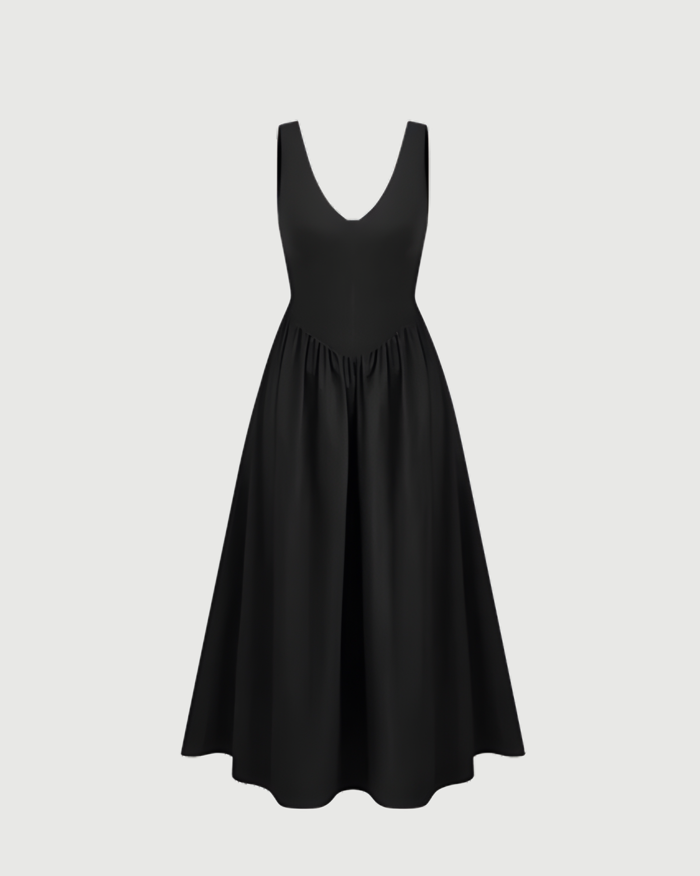 Cotton-Blend V-Neck Ruffle Maxi Dress - Black