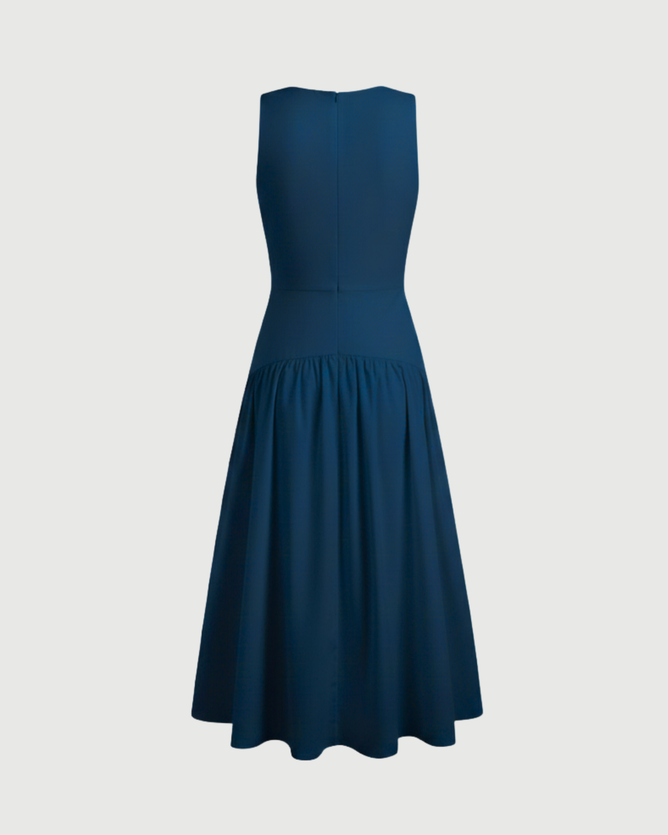 Cotton Ruffle Maxi Dress with Round Neckline-Blue