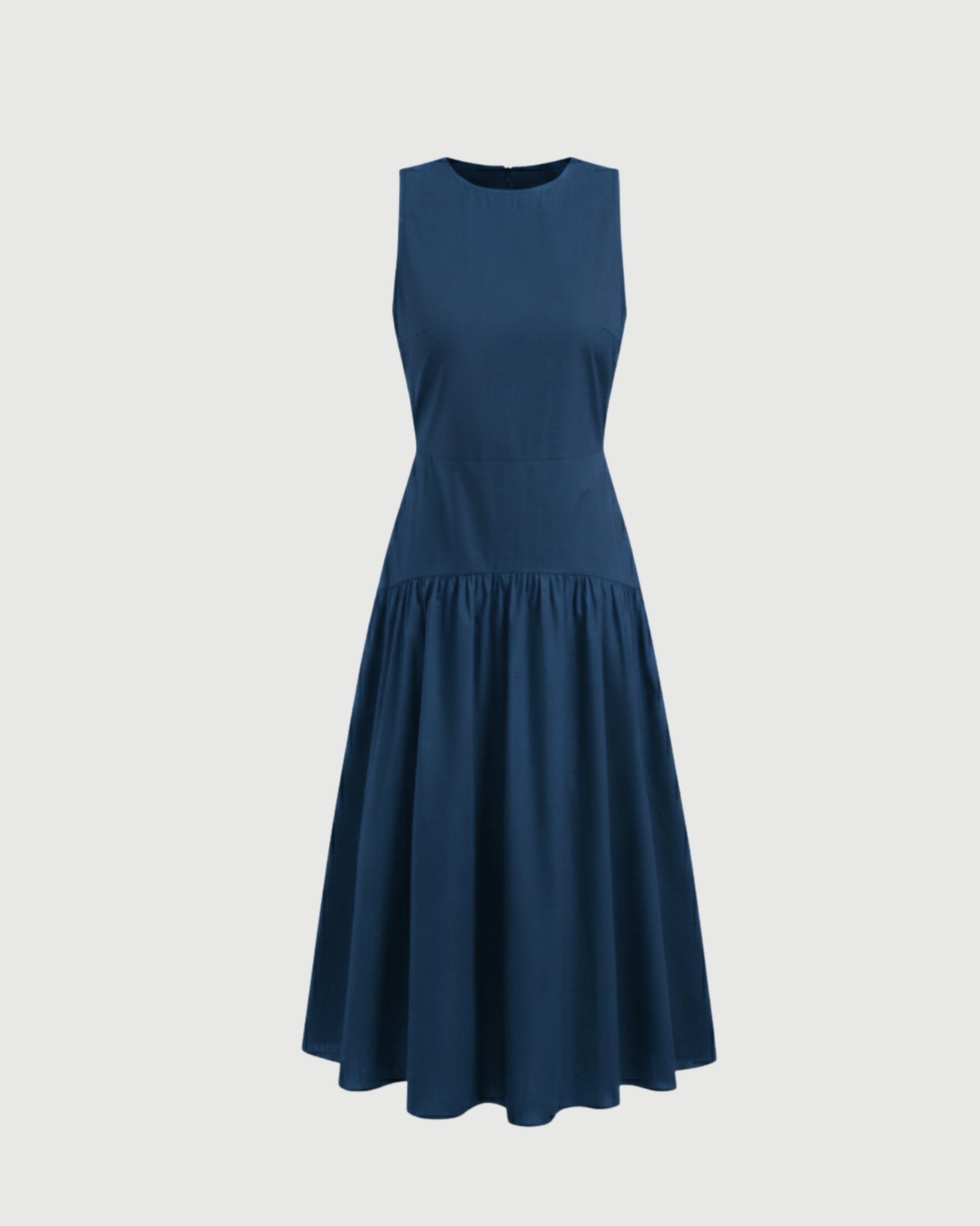 Cotton Ruffle Maxi Dress with Round Neckline-Blue