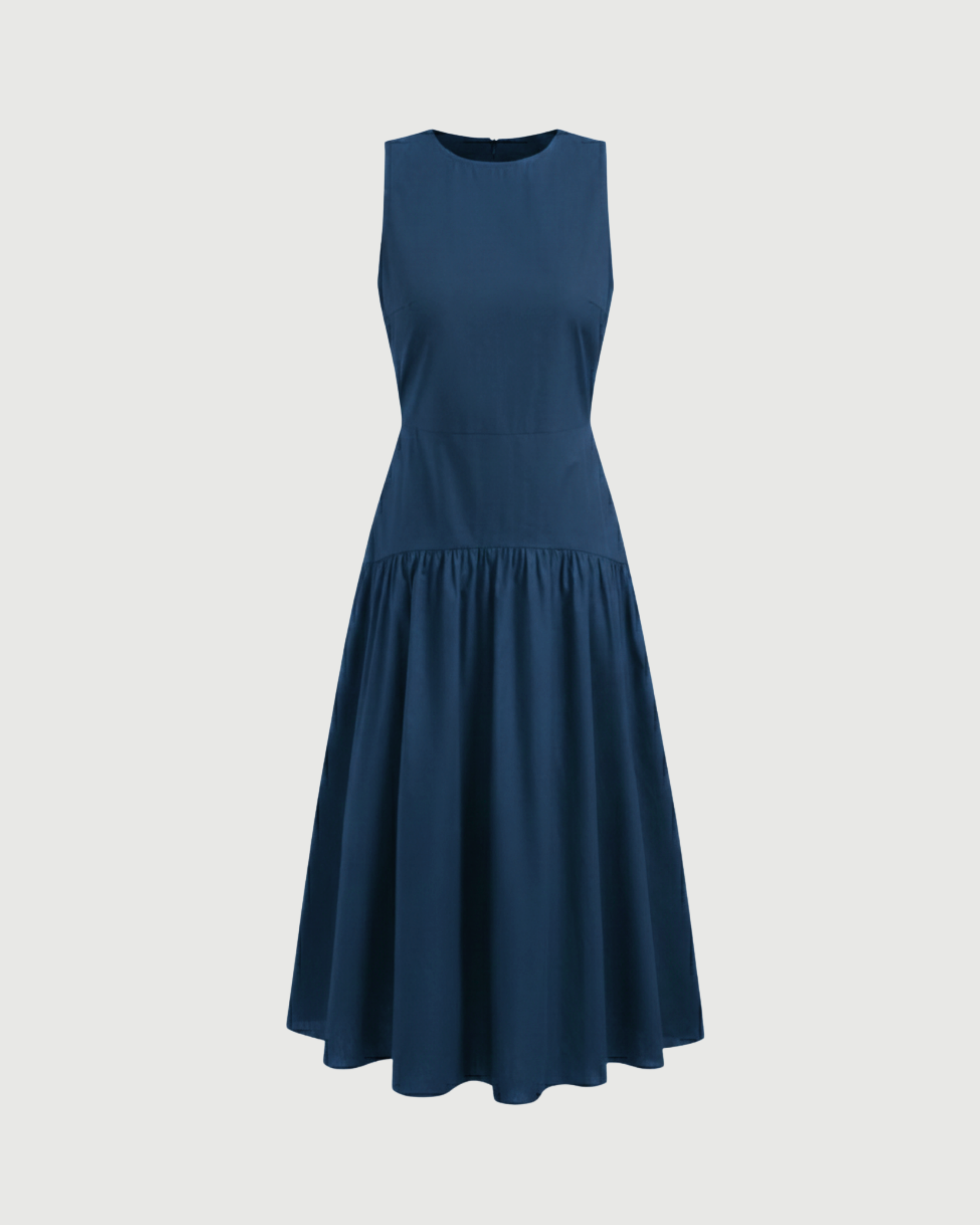 Cotton Ruffle Maxi Dress with Round Neckline-Blue