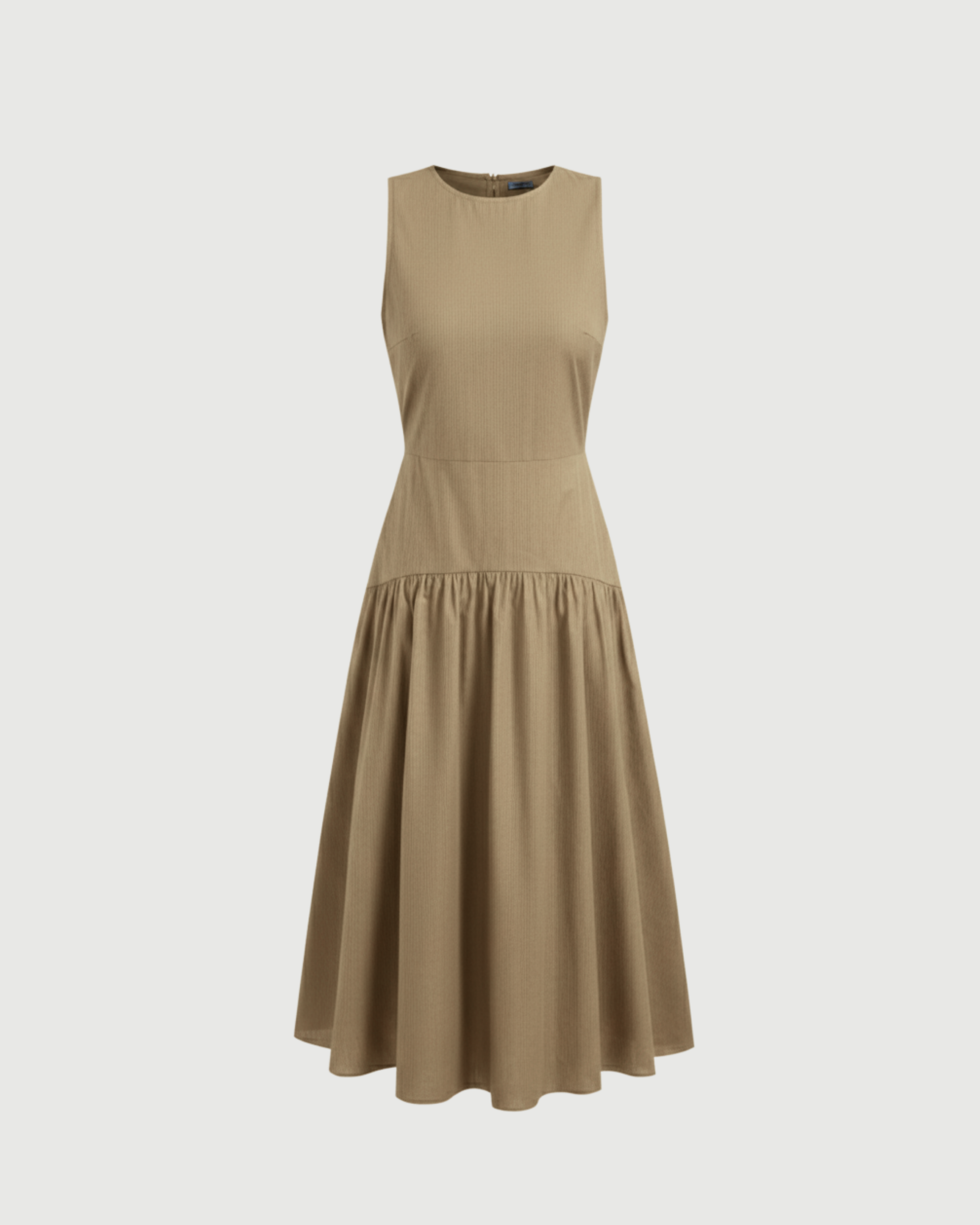 Cotton Ruffle Maxi Dress with Round Neckline-Cream