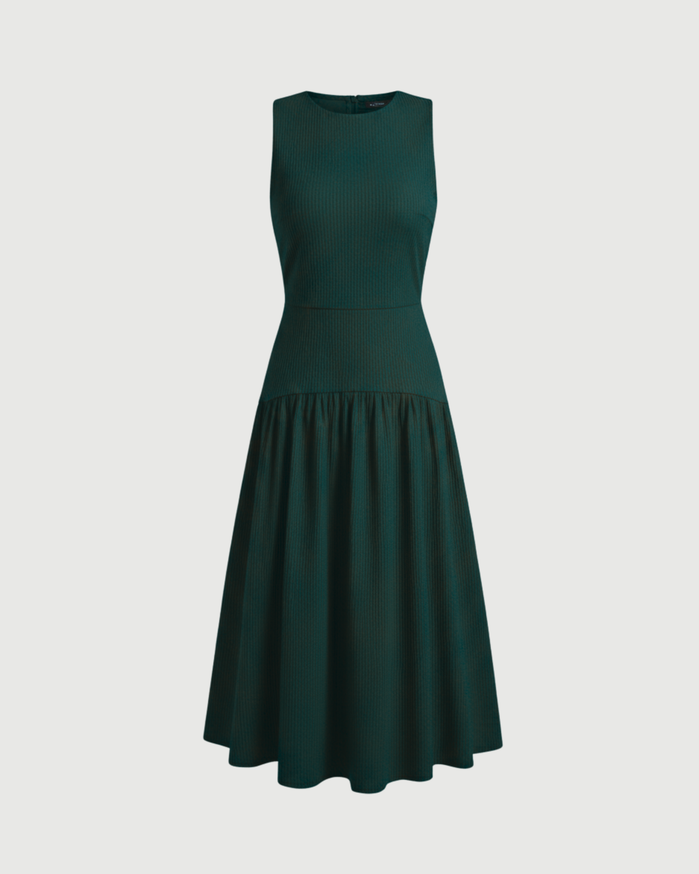 Cotton Ruffle Maxi Dress with Round Neckline-Dark Green