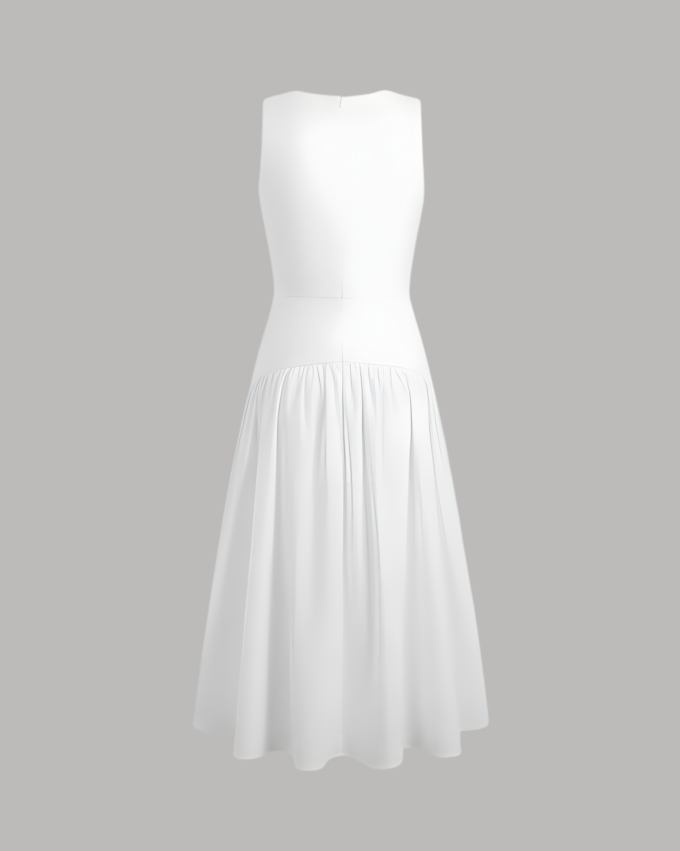 Cotton Ruffle Maxi Dress with Round Neckline - White