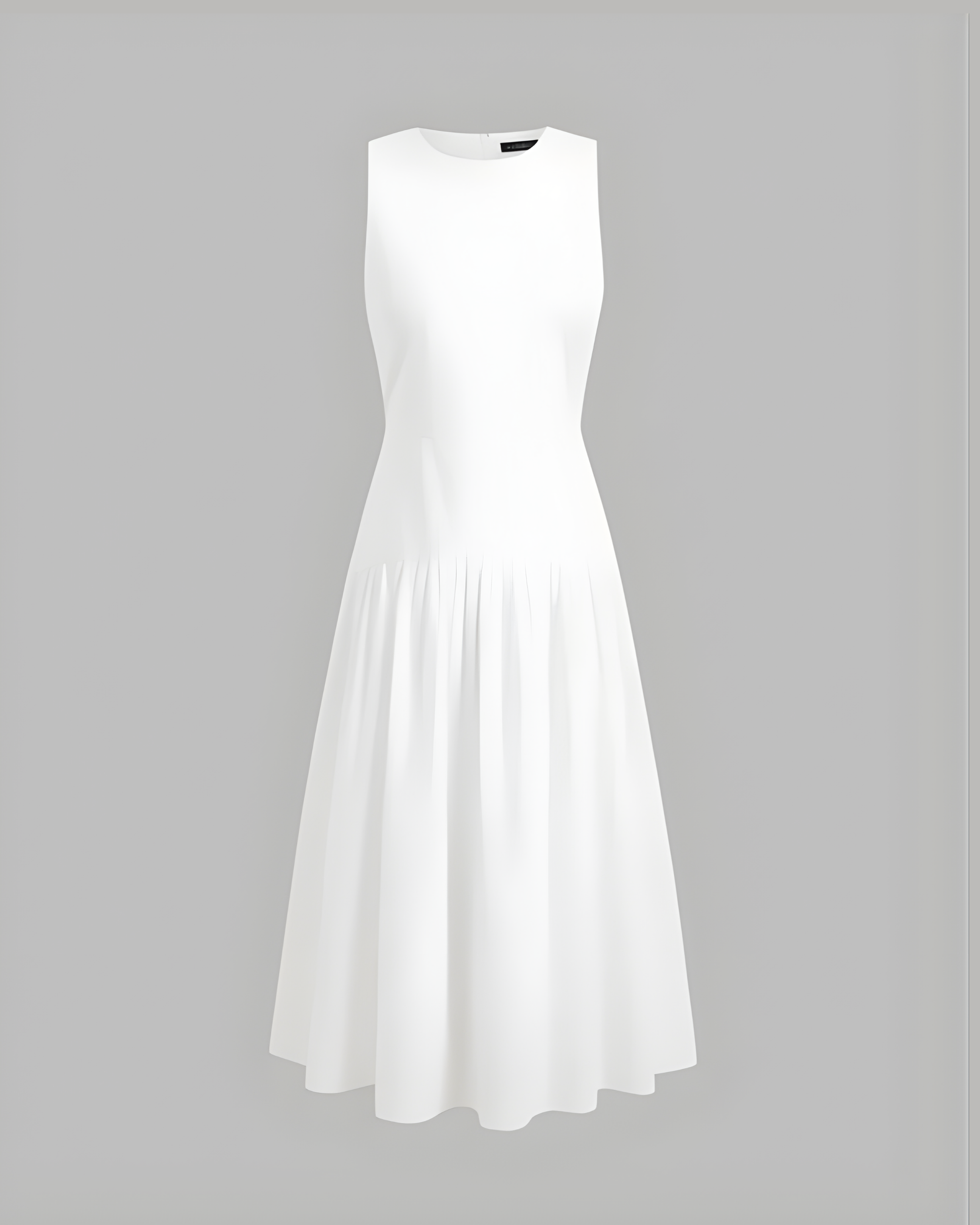 Cotton Ruffle Maxi Dress with Round Neckline - White