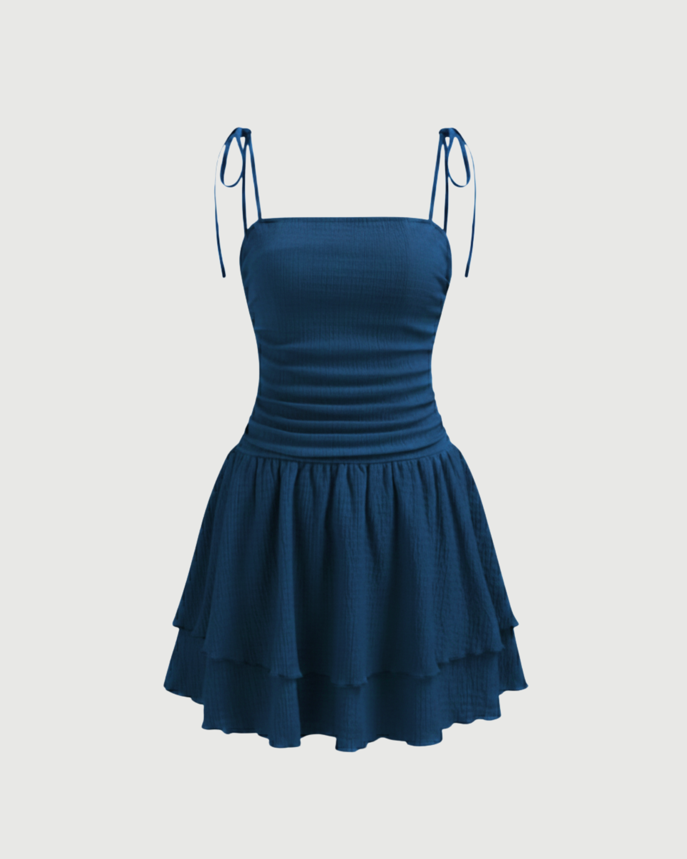Ruched Knotted Mini Dress with Square Neckline-Blue