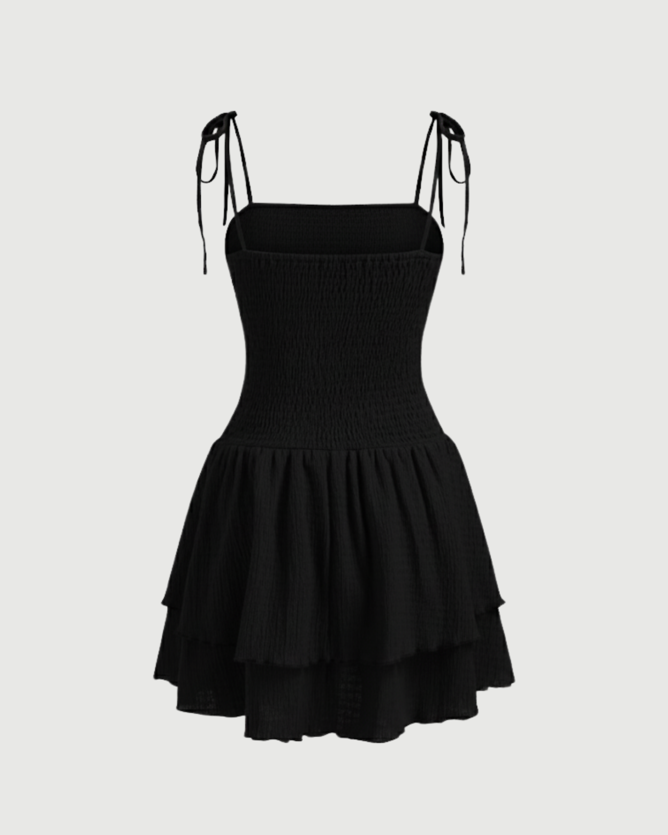 Ruched Knotted Mini Dress with Square Neckline -Black
