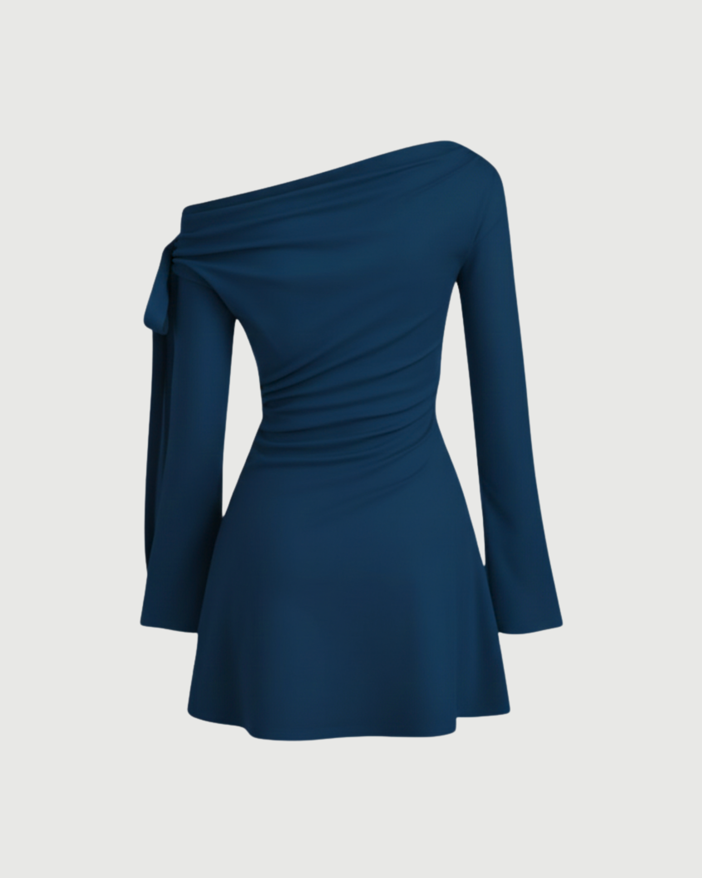 Asymmetrical Ruched Mini Dress with Knot Detail-Blue