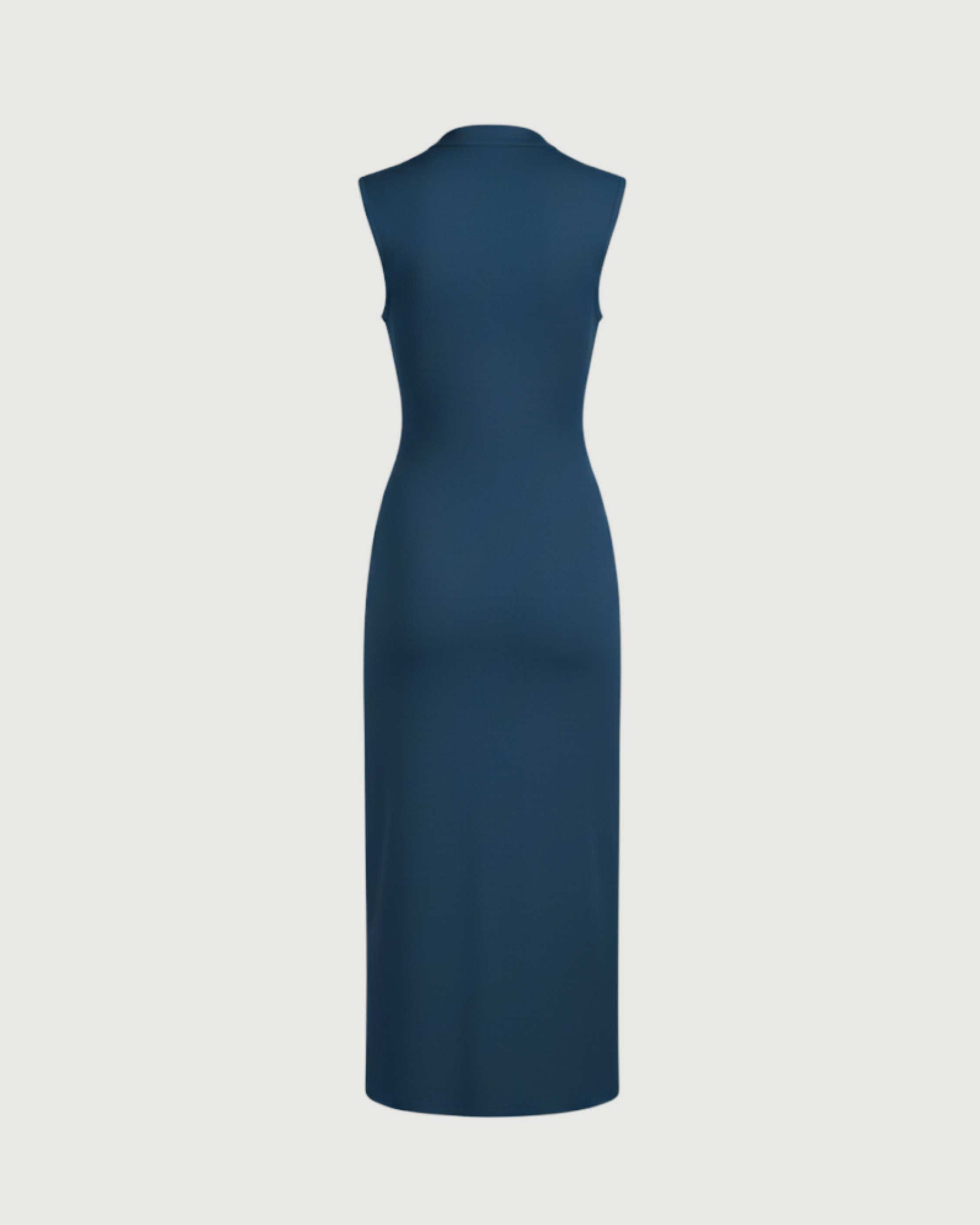High-Neck Ruched Maxi Dress-Blue