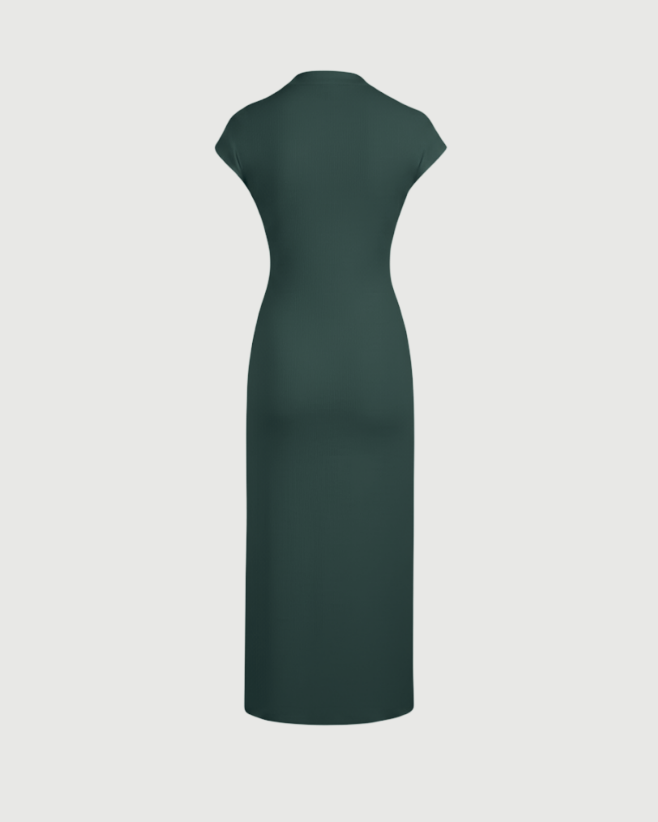 High-Neck Ruched Maxi Dress-Dark Green
