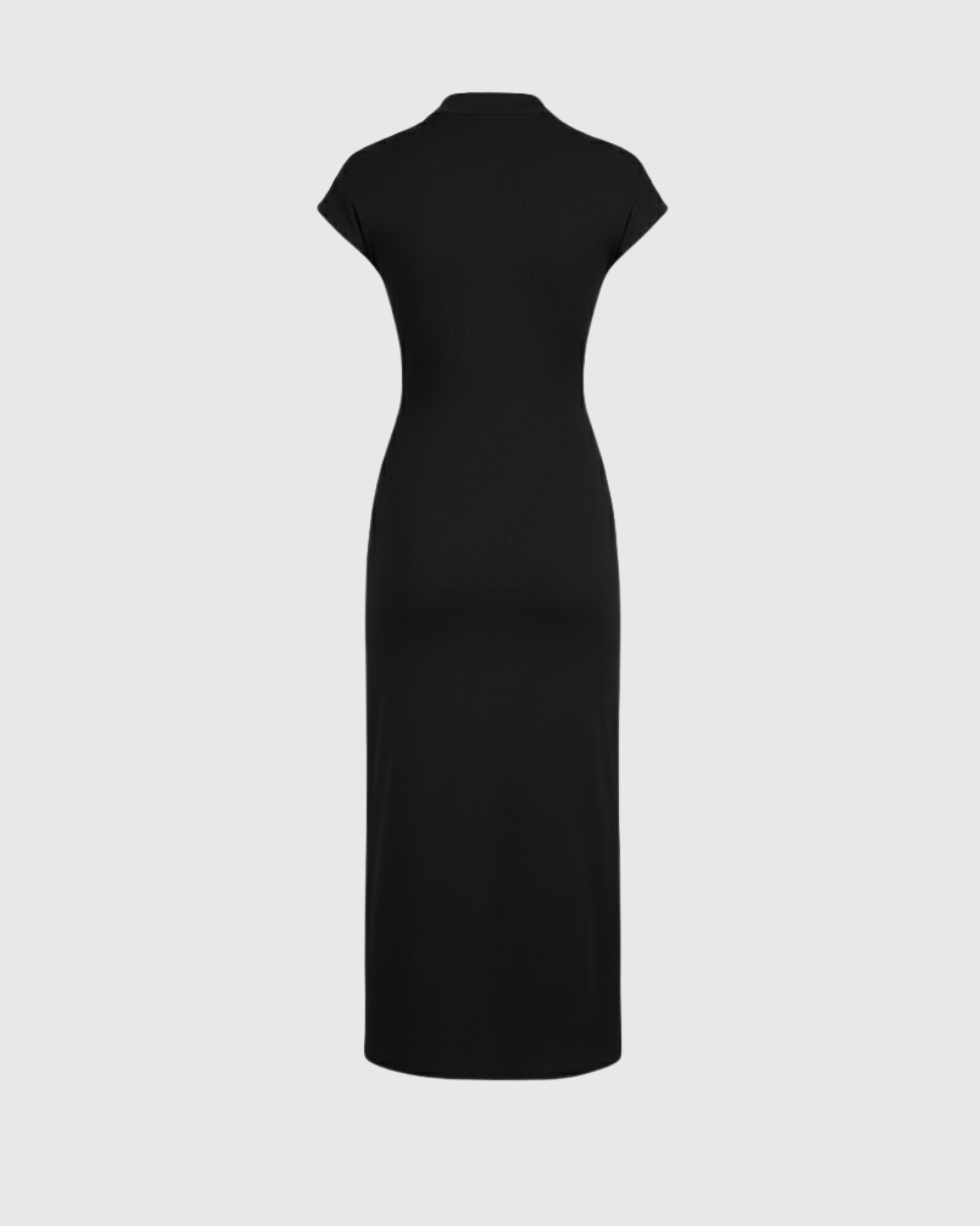 High-Neck Ruched Maxi Dress - Black