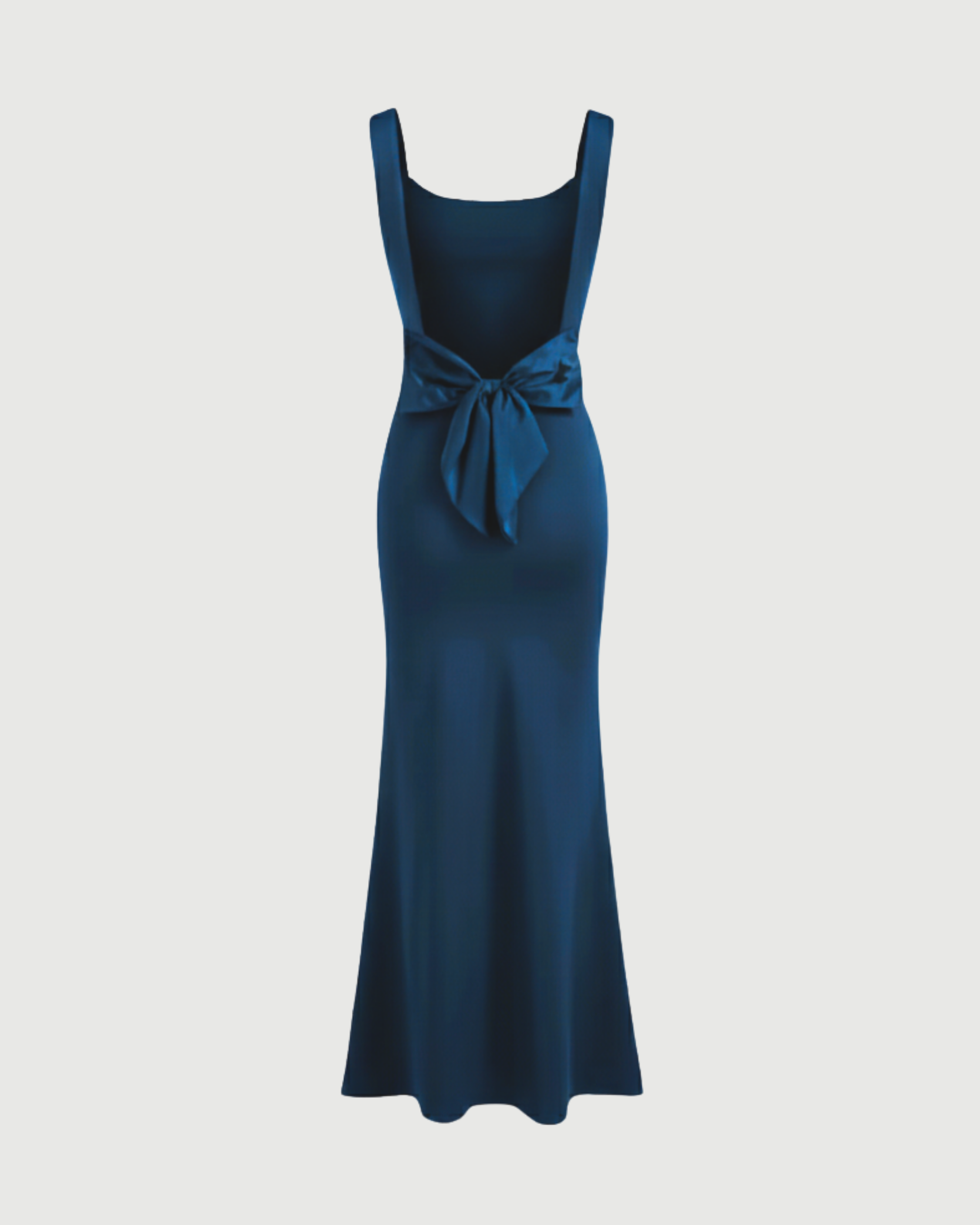 Backless Bowknot Maxi Dress with Scoop Neckline-Blue
