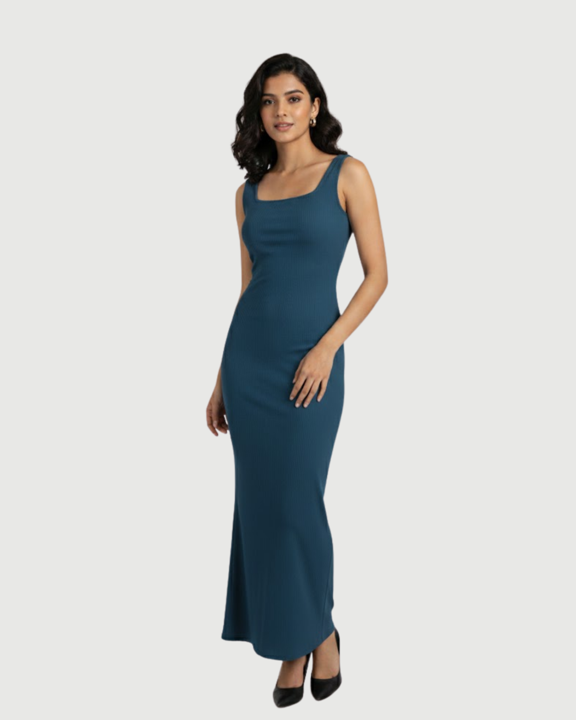Backless Bowknot Maxi Dress with Scoop Neckline-Blue