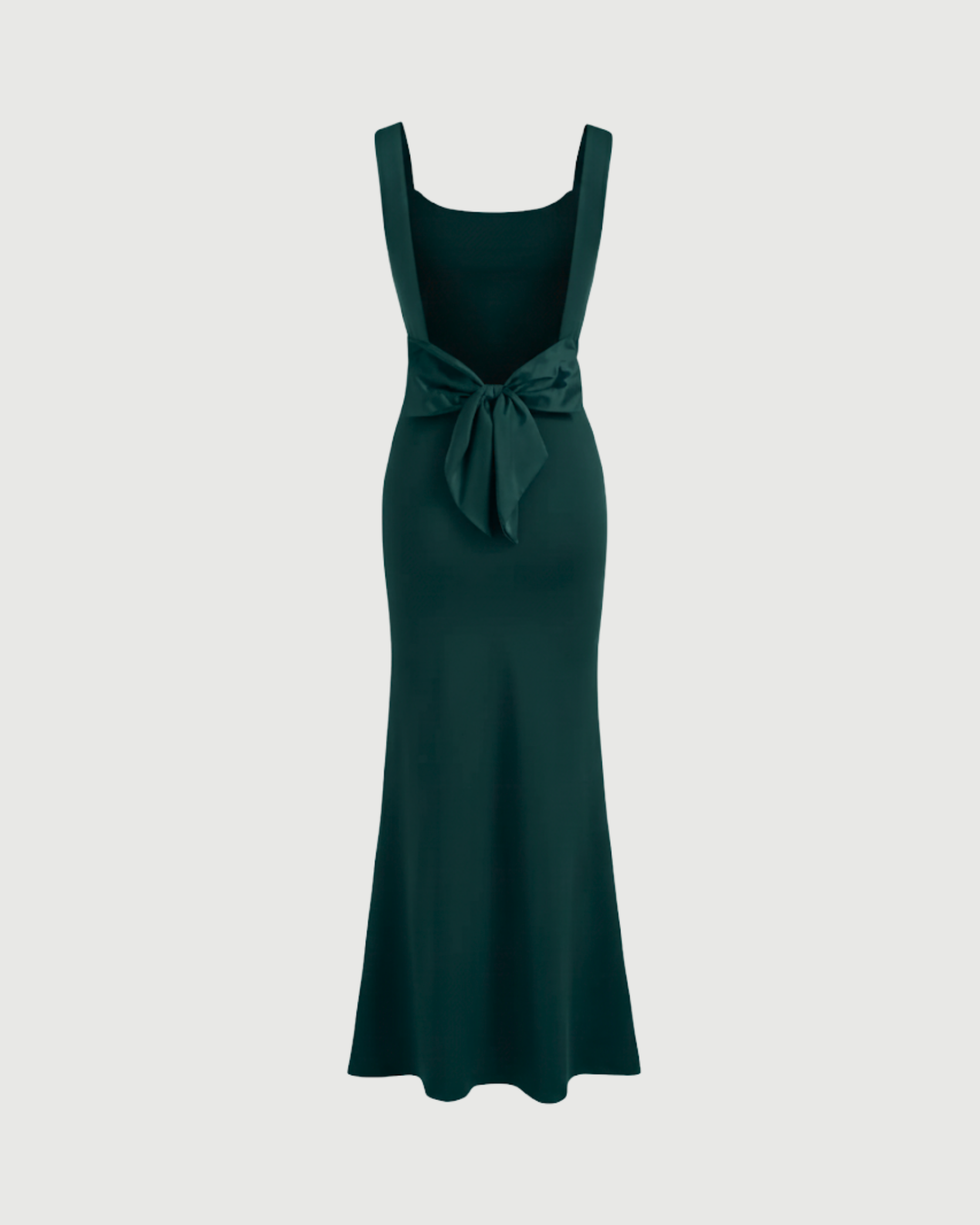 Backless Bowknot Maxi Dress with Scoop Neckline-Dark Green