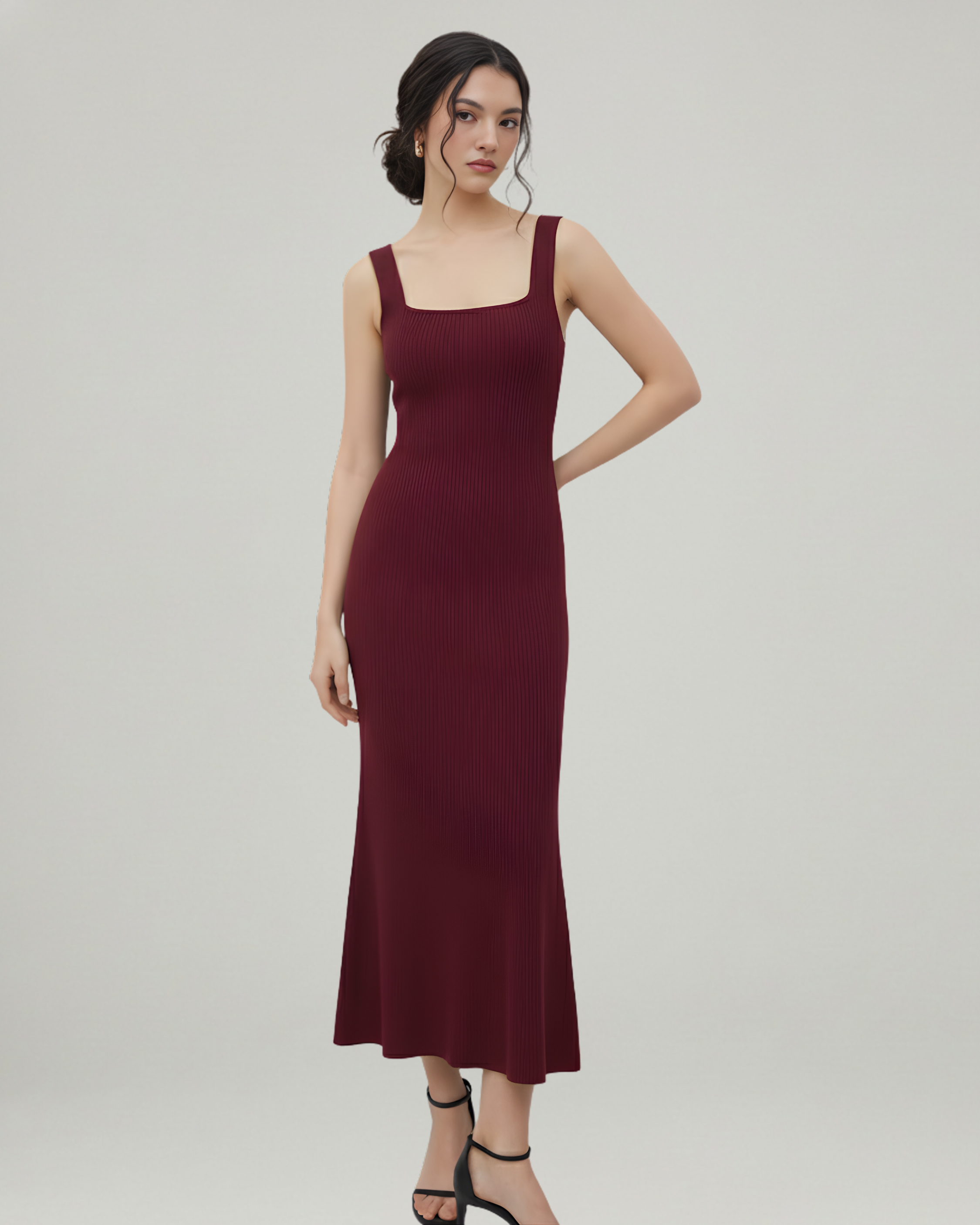 Backless Bowknot Maxi Dress with Scoop Neckline-Maroon