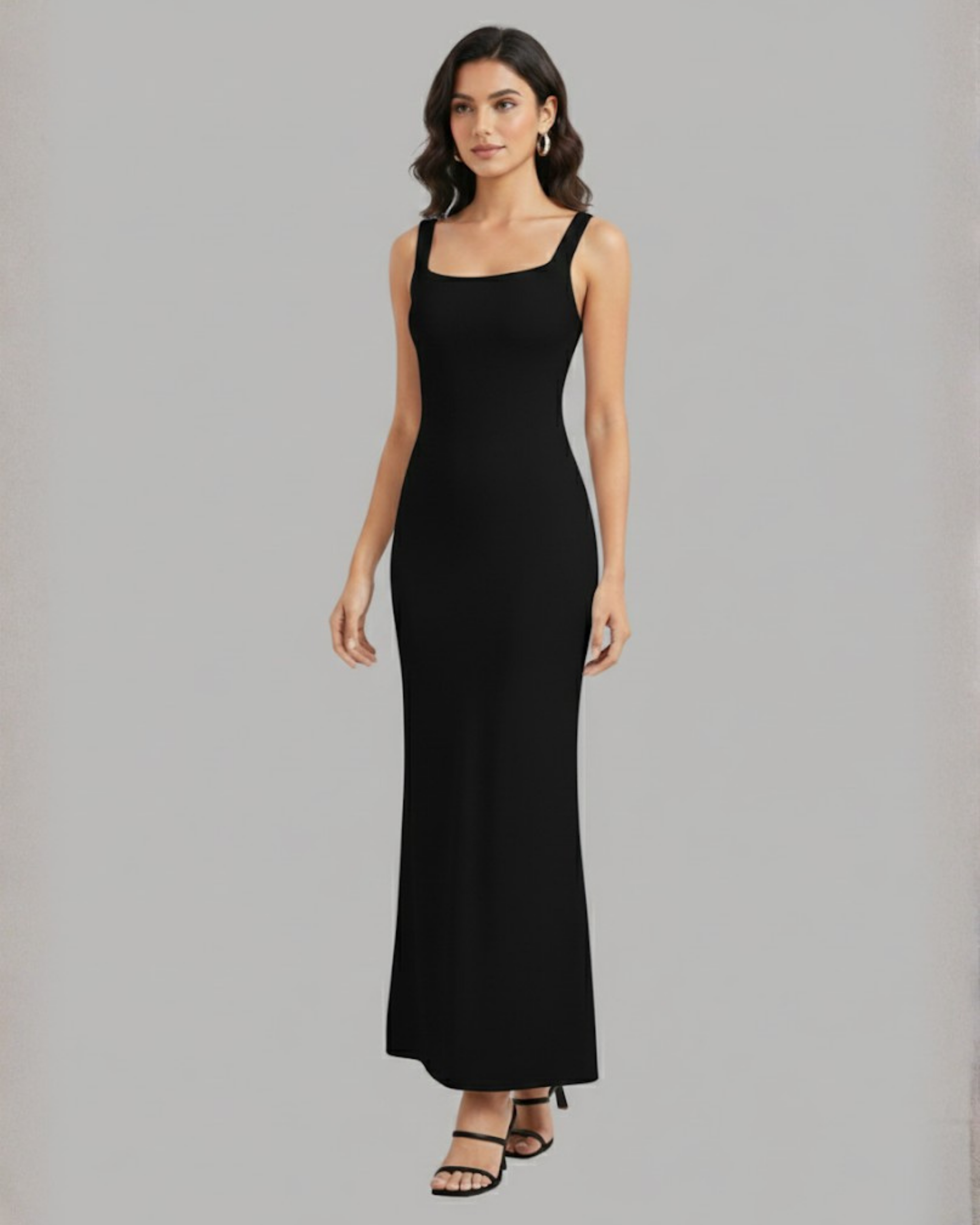 Backless Bowknot Maxi Dress with Scoop Neckline - Black