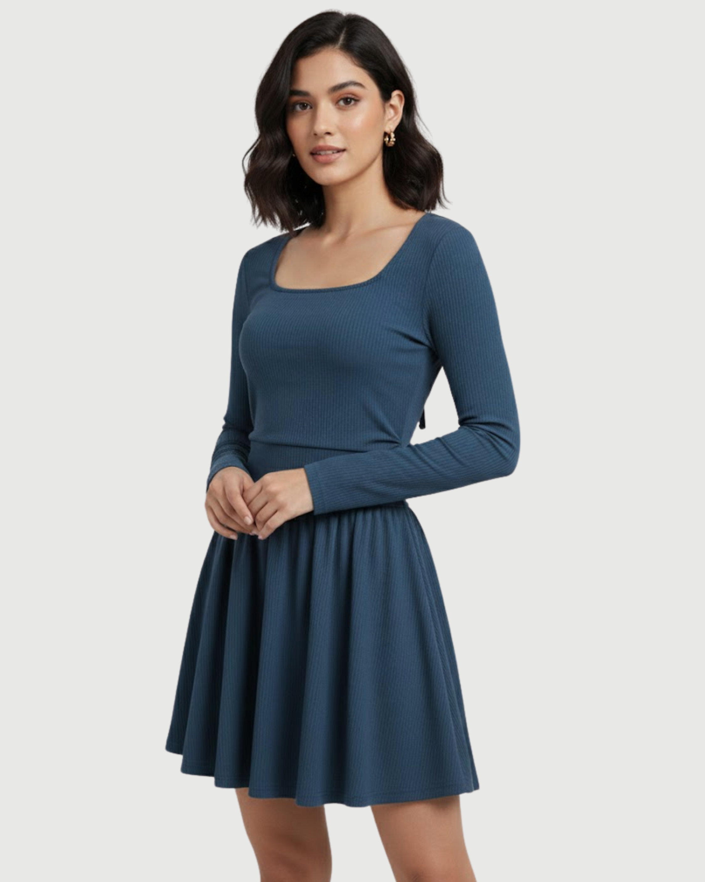 Cut-Out Knotted Mini Dress with Square Neckline-Blue