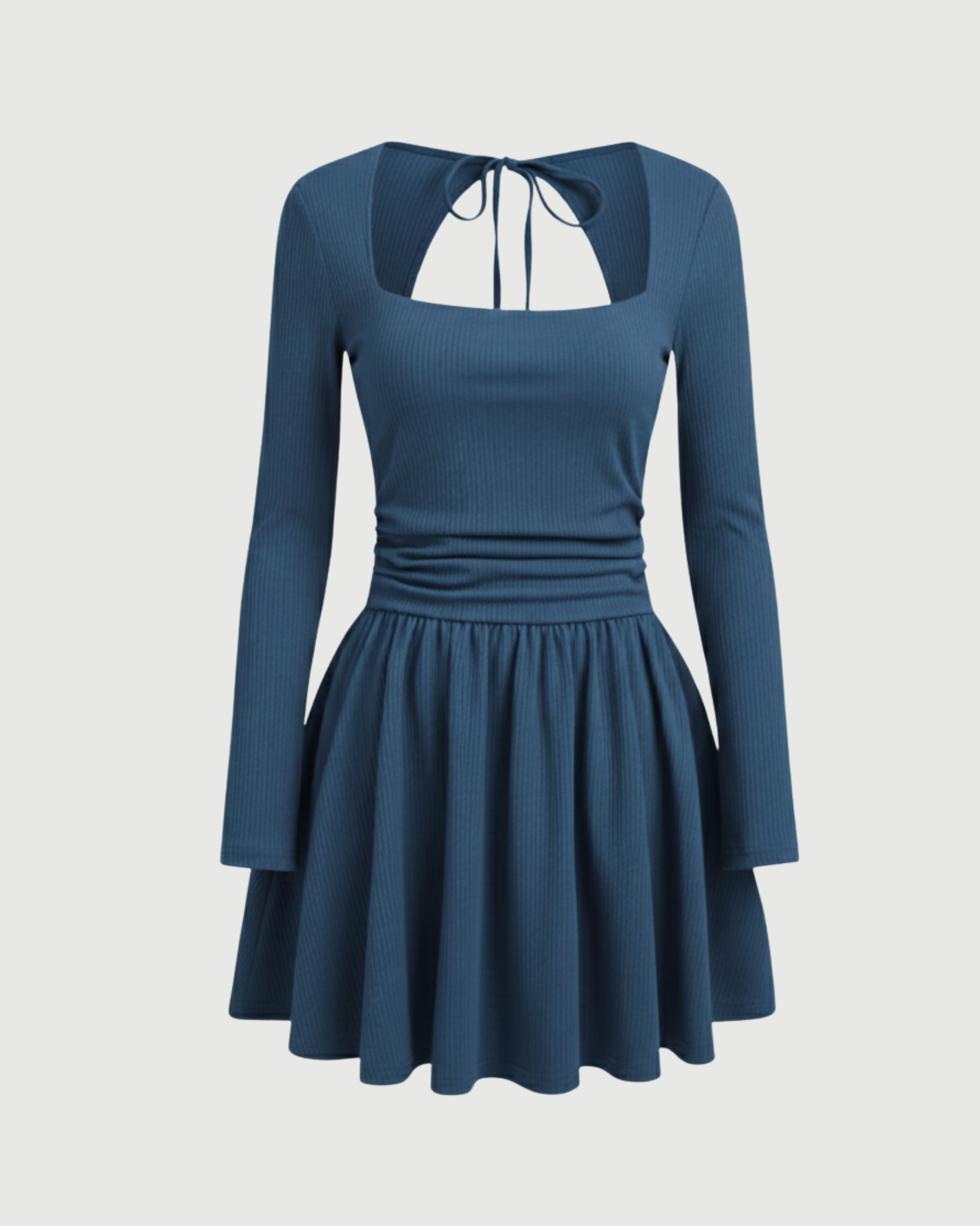Cut-Out Knotted Mini Dress with Square Neckline-Blue