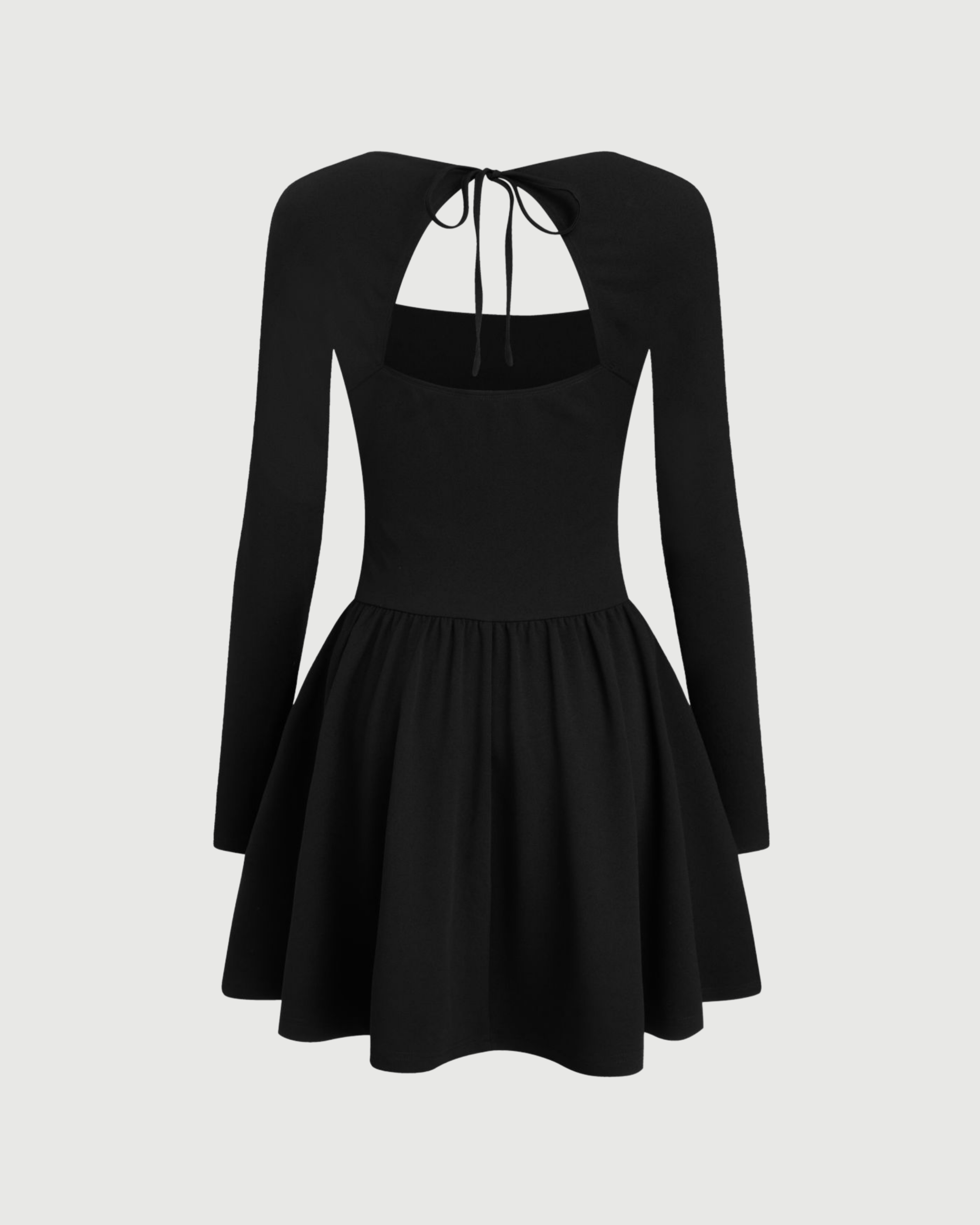 Cut-Out Knotted Mini Dress with Square Neckline - Black
