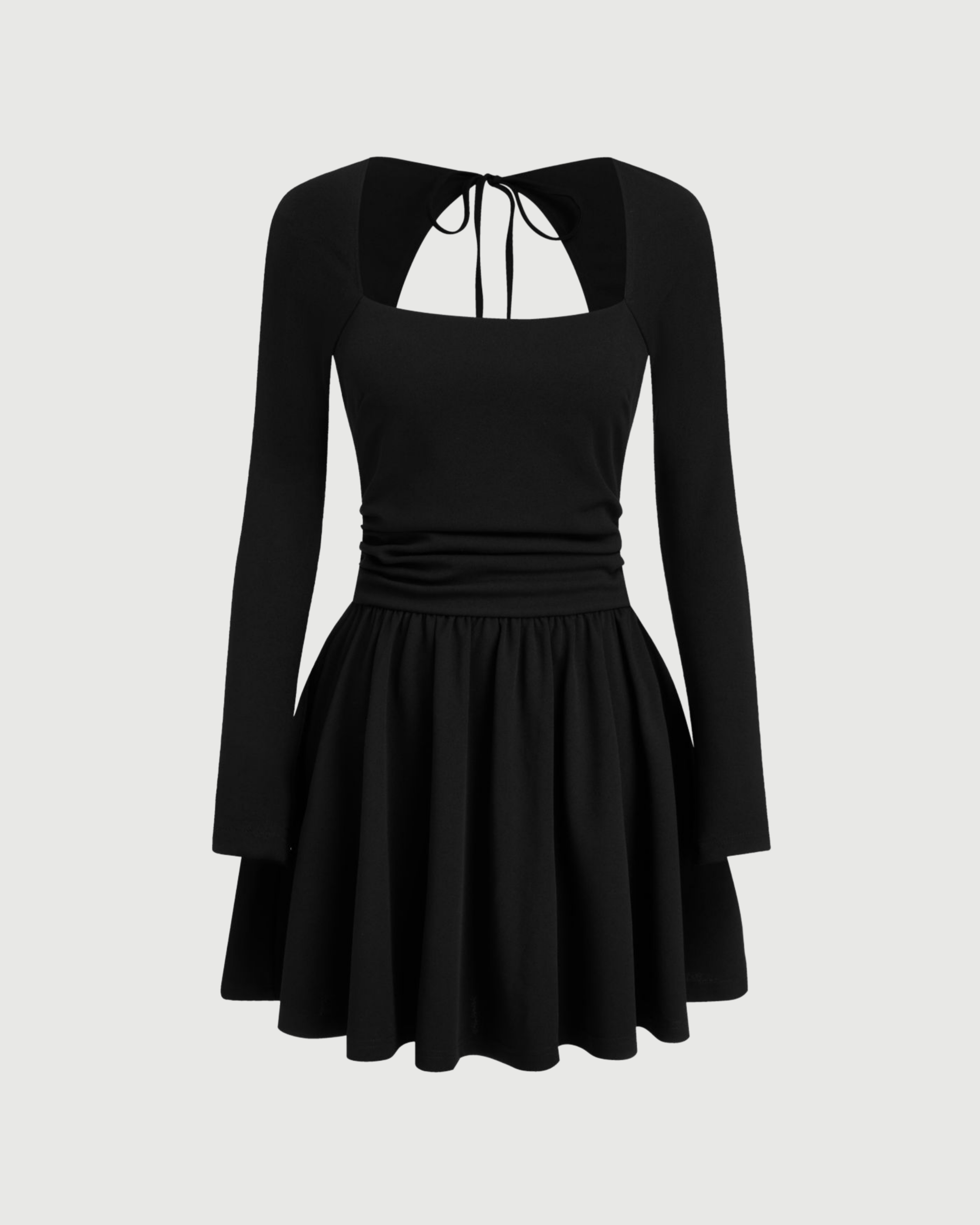 Cut-Out Knotted Mini Dress with Square Neckline - Black