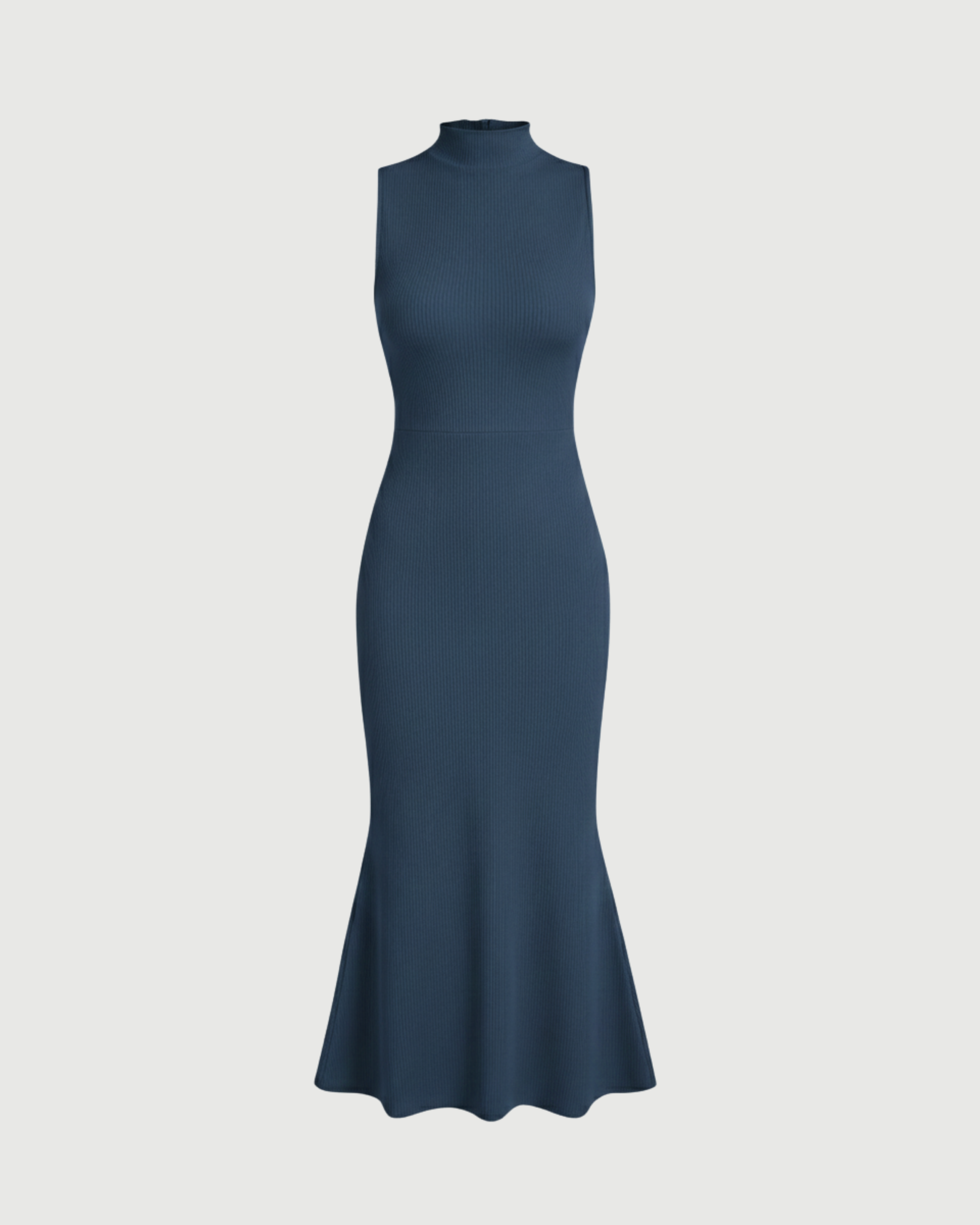 High-Neck Mermaid Silhouette Maxi Dress-Blue