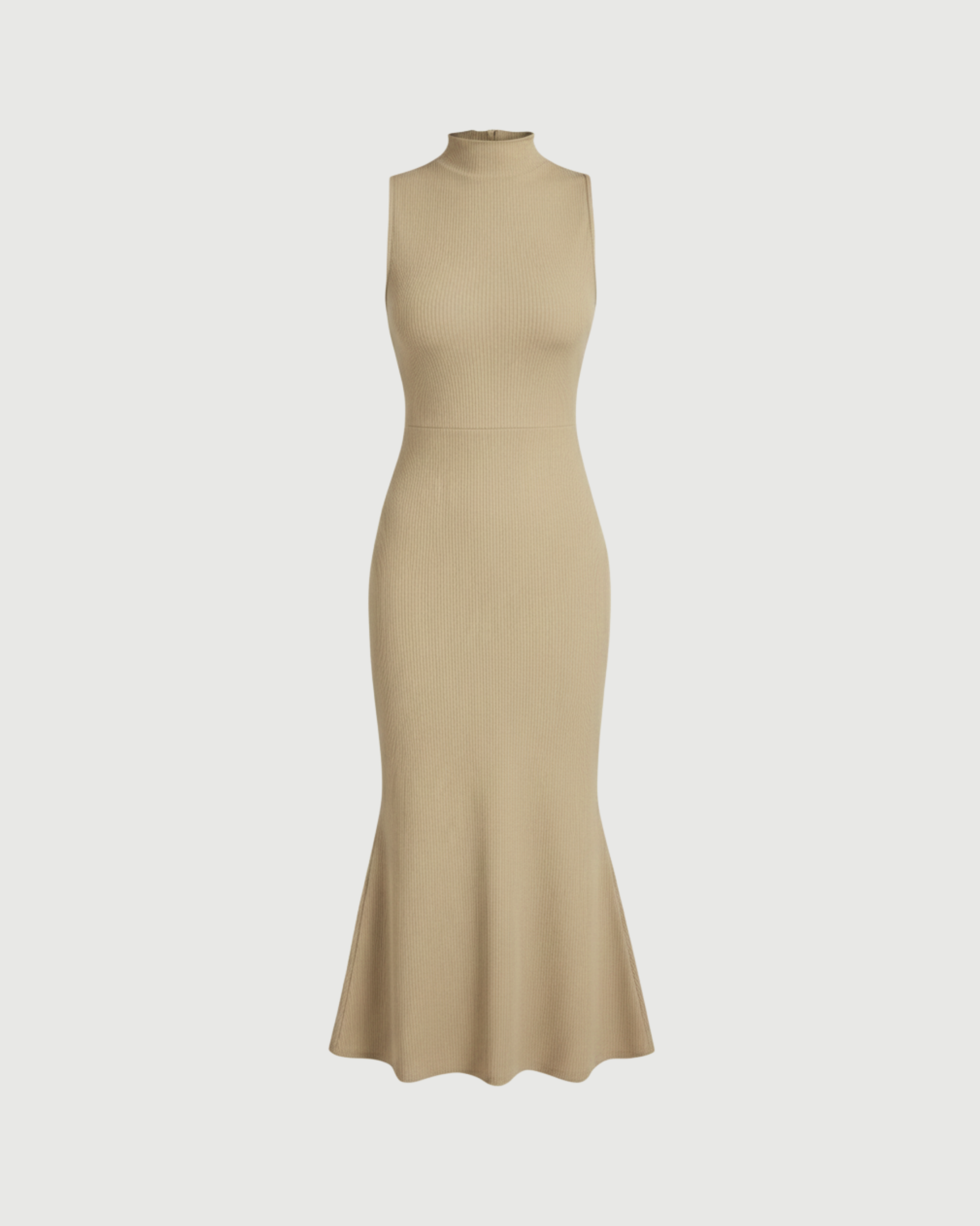 High-Neck Mermaid Silhouette Maxi Dress-Cream